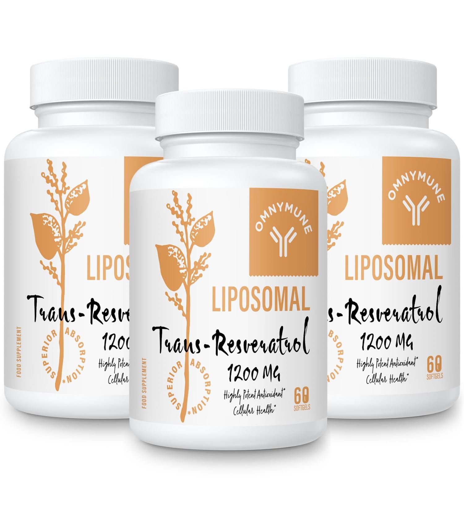 Liposomal Trans-Resveratrol Supplet | 1200mg High-Potency 98% Purity from Japanese Knotweed Extract Antioxidant & Anti-Aging Support Longevity and Immunity 180 Softgels 60 count (Pack of 3) - Buy Online on GoSupps.com