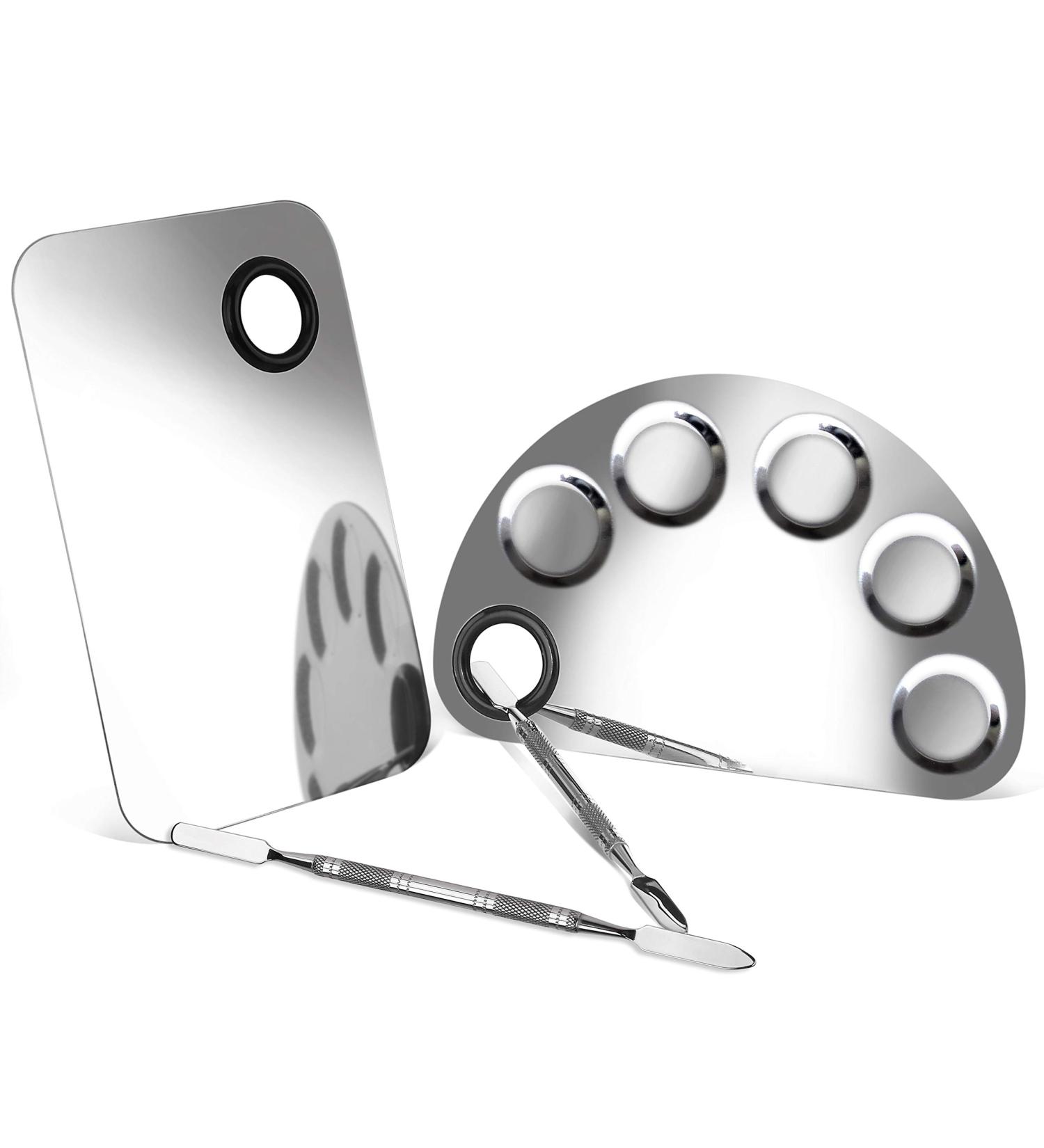Stainless Steel Makeup Palette Set - Professional 2-Piece Cosmetic Mixing Tool with Spatula for Pigment and Makeup Mixtures - Buy Online on GoSupps.com