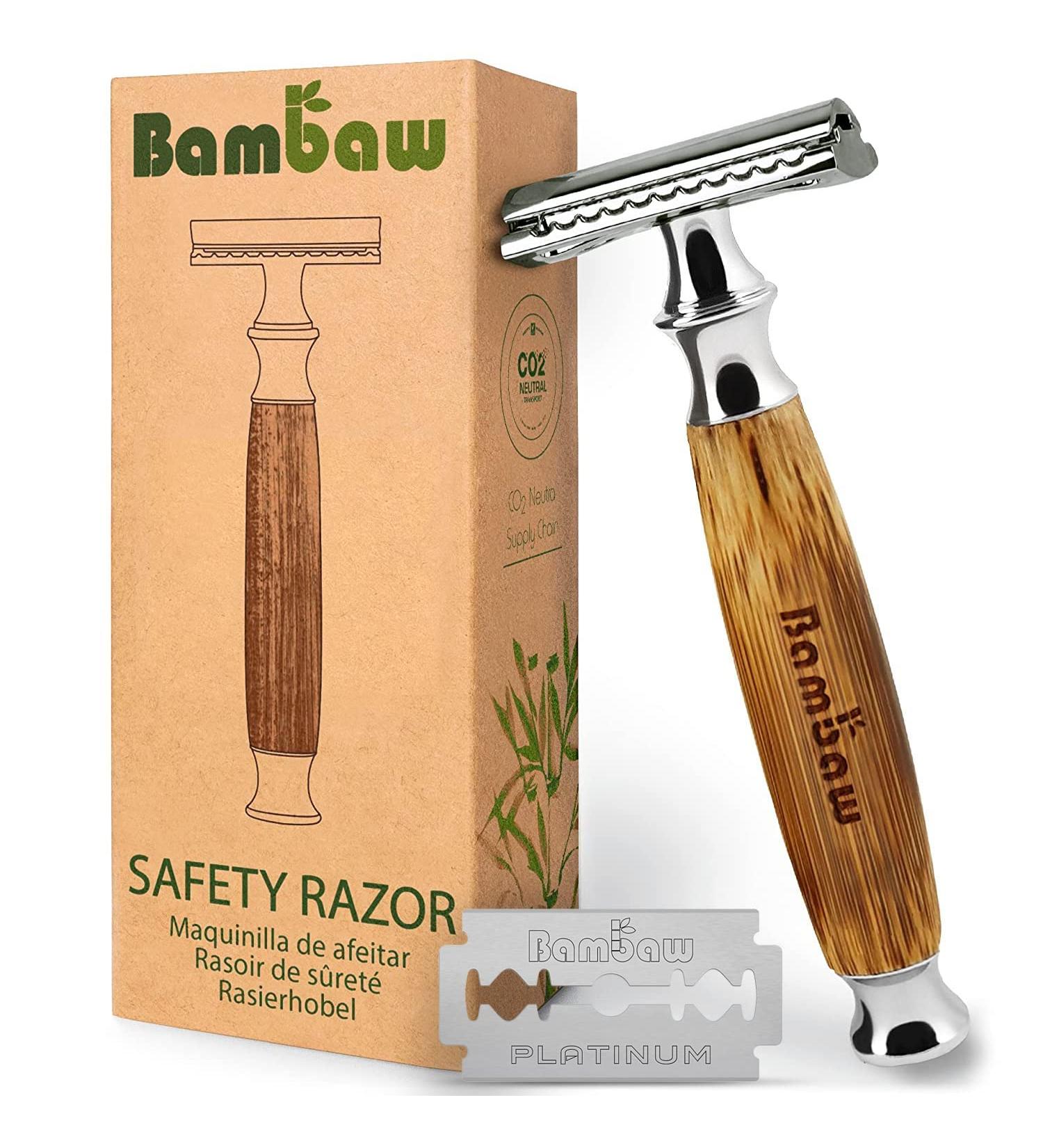 Bambaw Classic Silver Safety Razor | Bamboo Double Edge Shaving Razor for Men and Women | Reusable Single Blade Razor - Buy Online on GoSupps.com