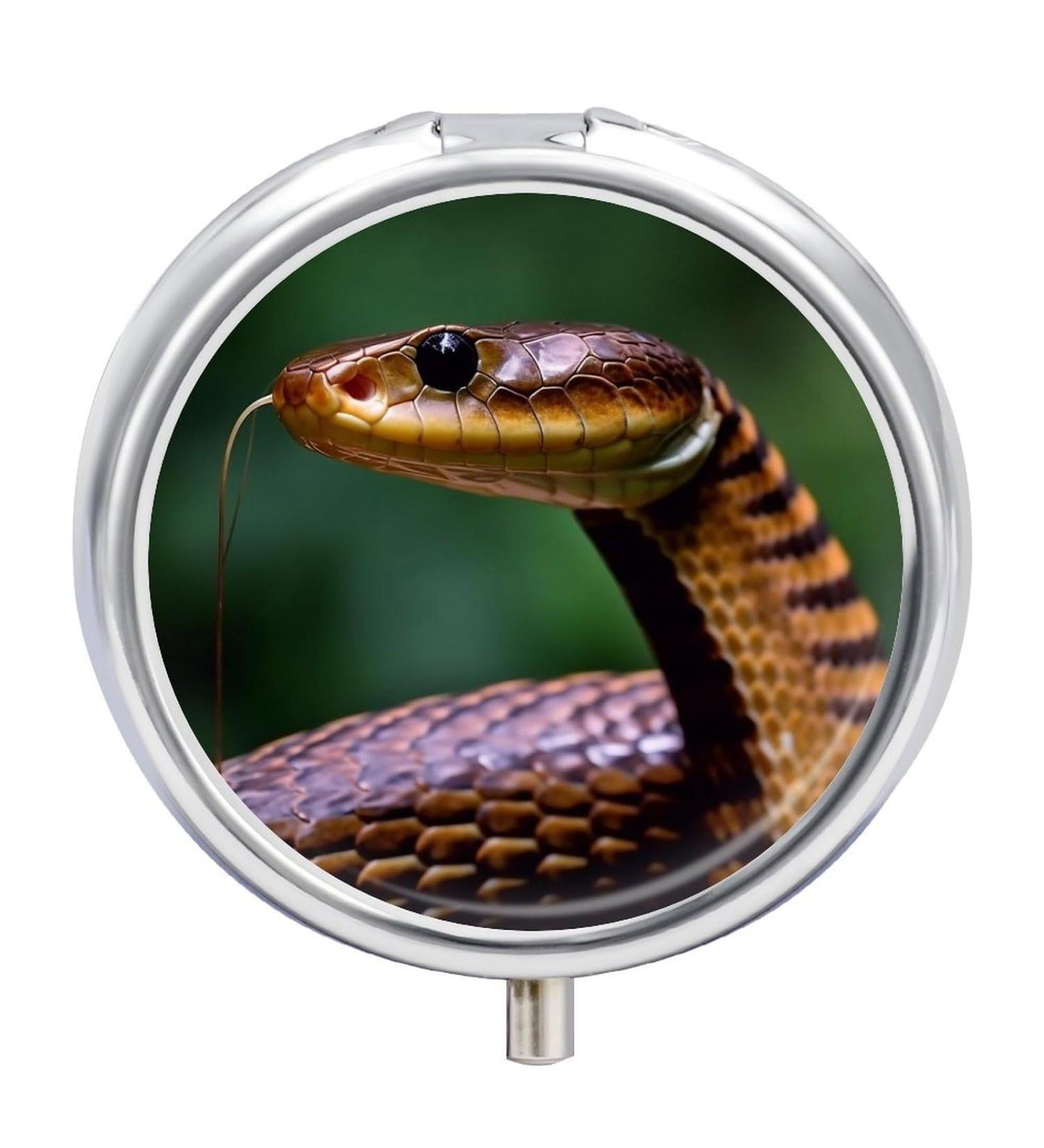 Portable 3 Compartment Pill Box with Cobra Snake Print | Travel Pill Organizer for Handbag & Pocket - Buy Online on GoSupps.com