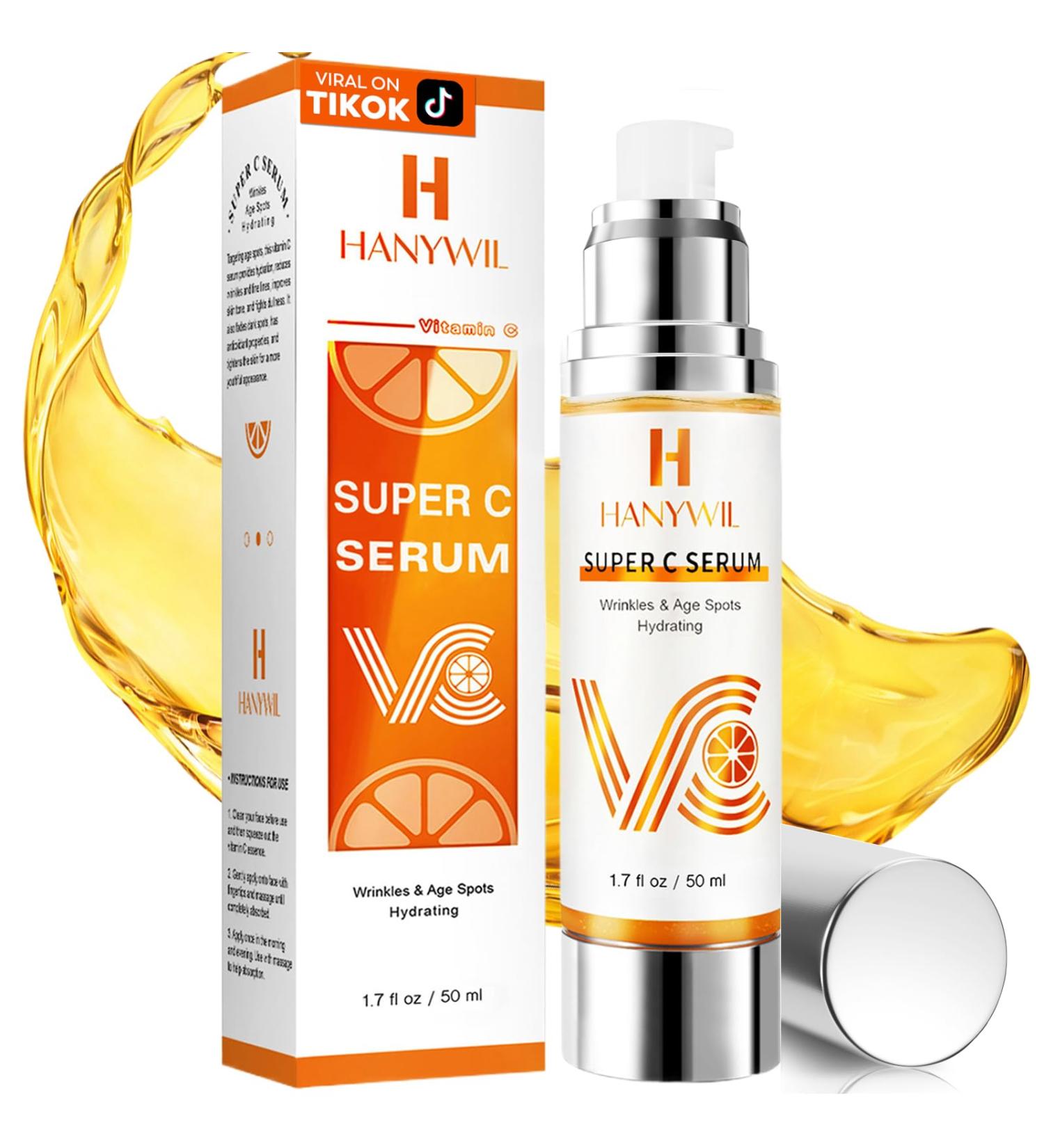 HANYWIL 20% Super Vitamin C Serum for Mature Skin 30-70 Women Dark Spot Remover with Hyaluronic Acid & Active Lock Tech Hydrating Total Package Serum for Wrinkles & Firming Even Skin Tone 1.7fl oz - Buy Online on GoSupps.com