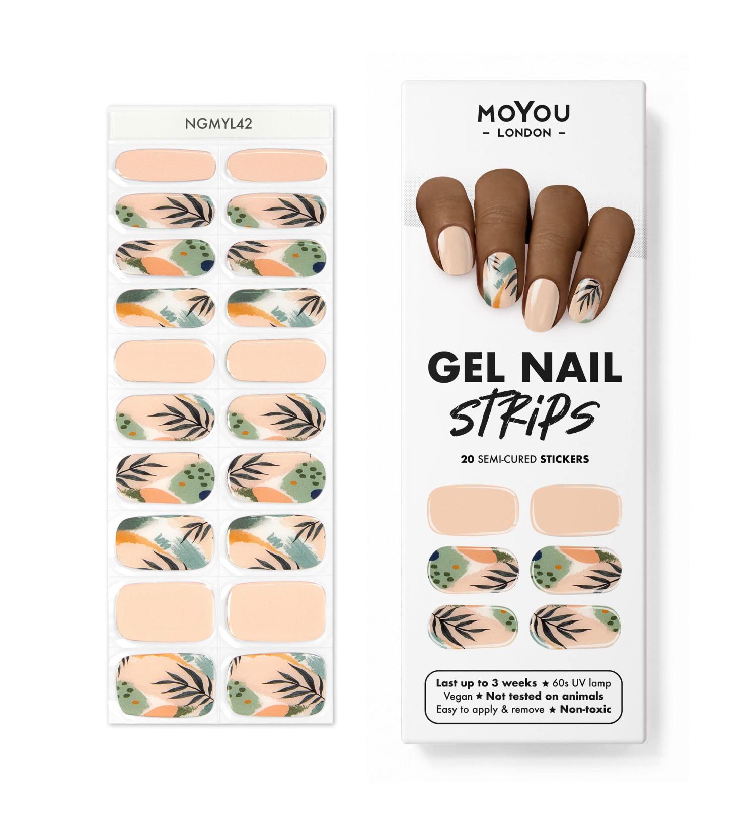 MOYOU LONDON Semi Cured Gel Nail Strips 20 Pc + Free UV Lamp | Easy Apply & Remove for Salon-Quality Manicure - Buy Online on GoSupps.com
