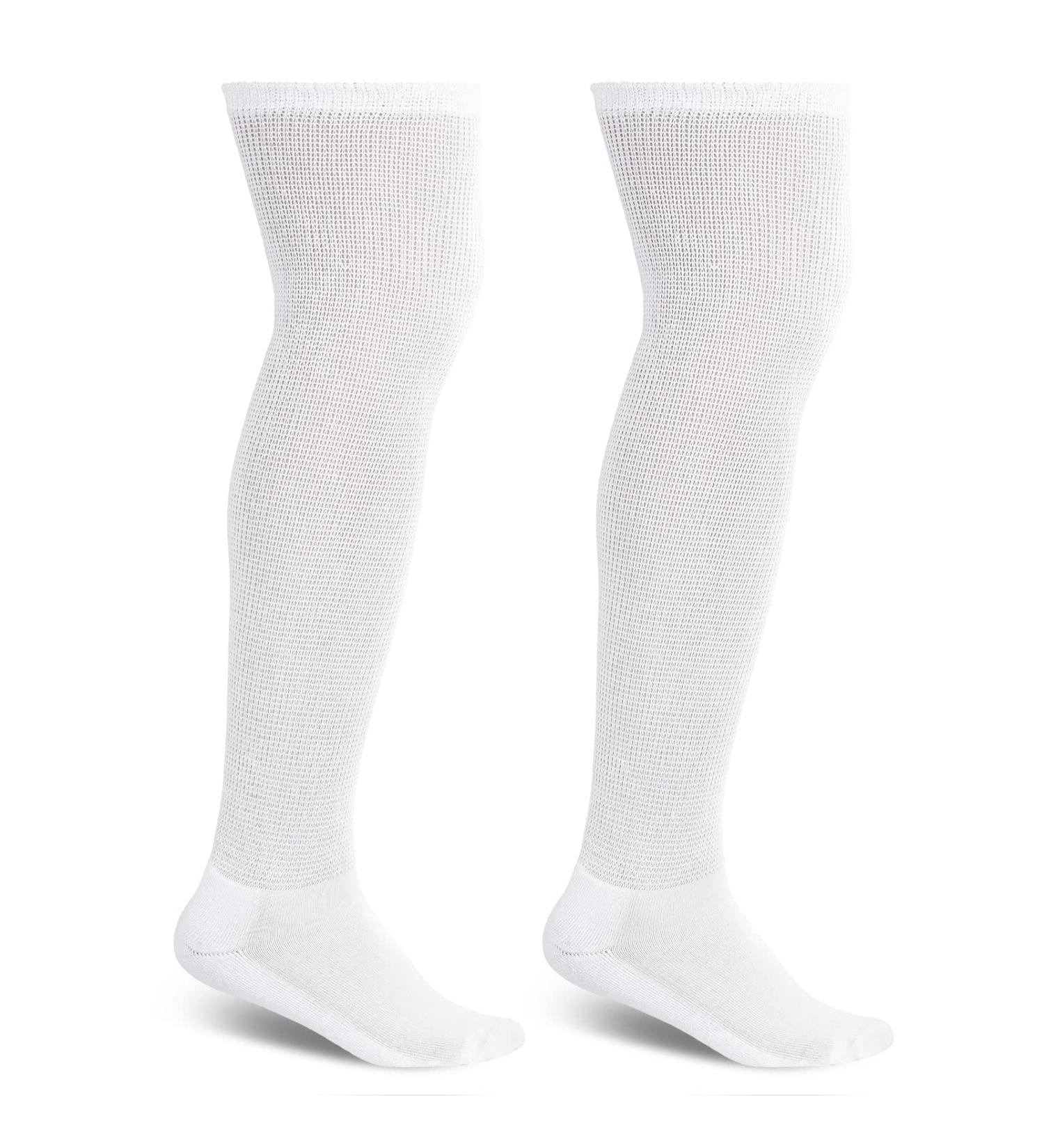 Athlemo Bamboo Diabetic Socks 2 Pairs - Over The Knee, Seamless Moisture Wicking White, Size 10-13 - Buy Online on GoSupps.com