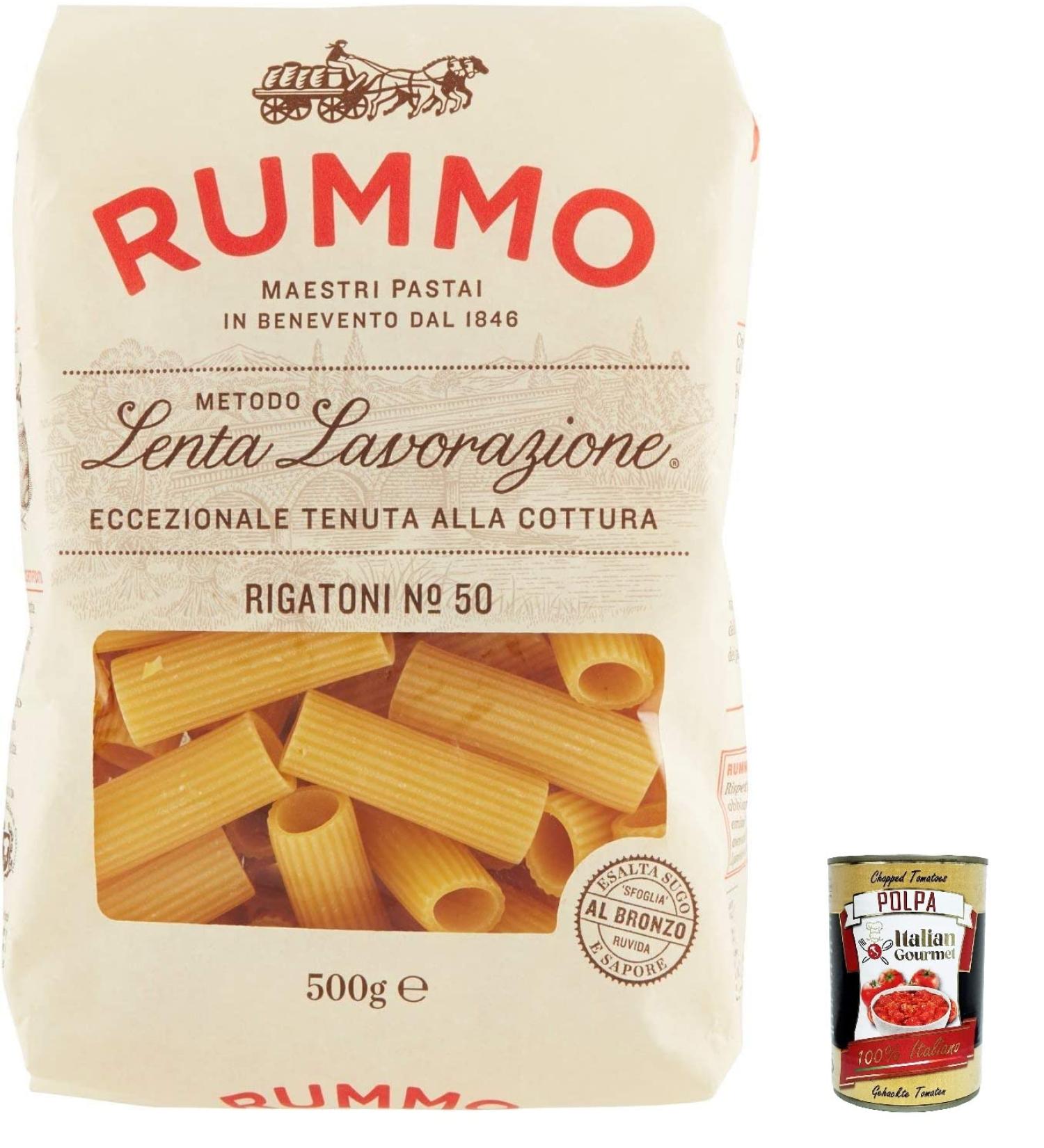  Italian Gourmet E.R. Rummo Rigatoni N. 50 Durum Wheat Semolina Pasta 500g + Italian Gourmet Tomato Pulp Box 400g - Buy Online on GoSupps.com