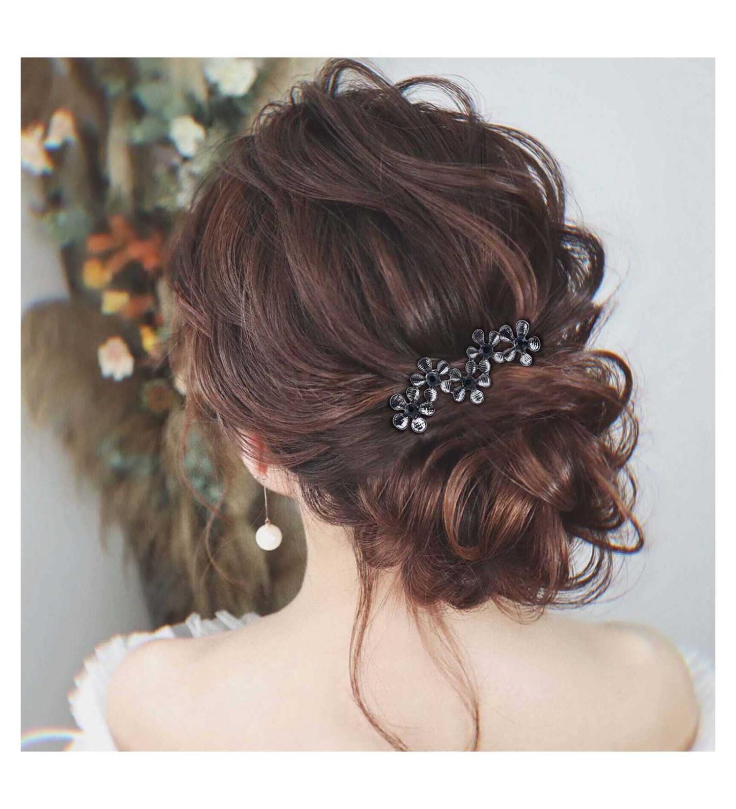 Inilbran Boho Crystal Flower Hair Clip Vintage Flower Hair Barrette Clip Black Flower Hair Pin Clip Decorative Bobby Pins Flower Head Clip Accessories for Women and Girls Everyday Headdress - Buy Online on GoSupps.com