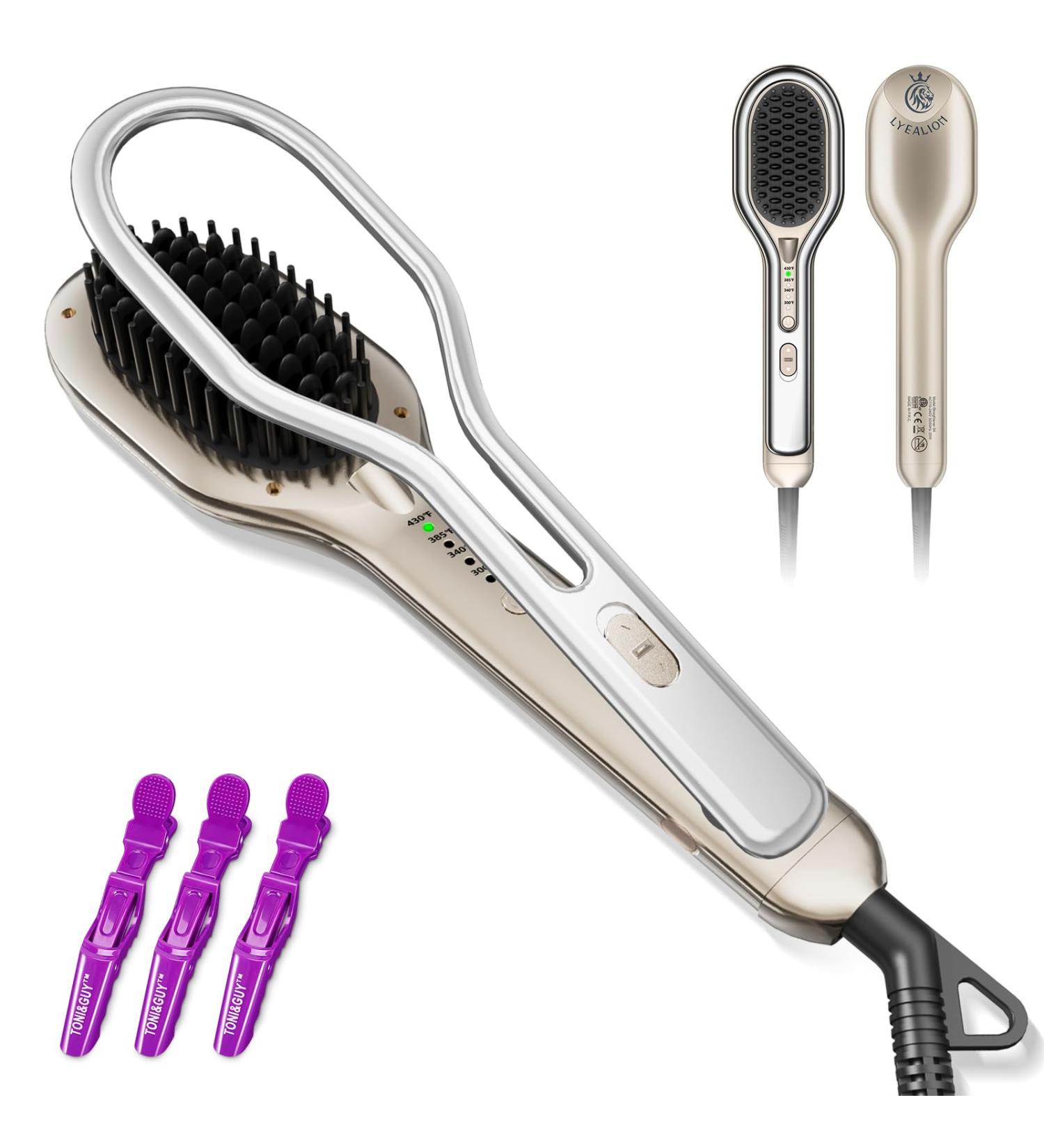 Hair Straightener Brush - Ceramic Ionic Comb | Fast Heat Dual Voltage 4 Temps Anti-Scald | Perfect for Natural Hairstyles - Buy Online on GoSupps.com