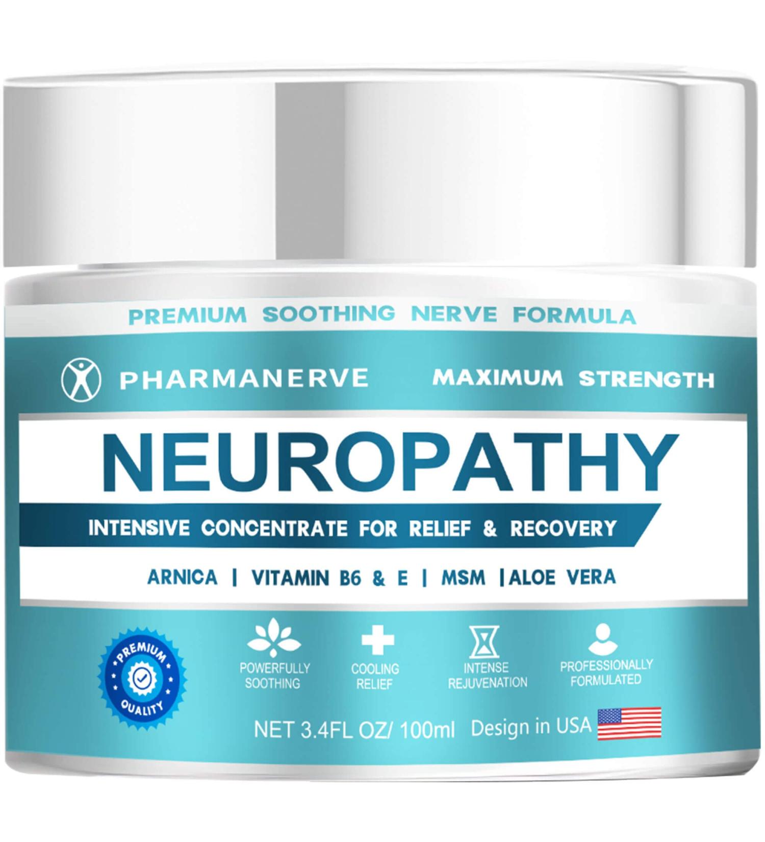 PHARMANERVE Neuropathy Nerve Relief Cream 3.4oz - Maximum Strength Formula with Arnica, Vitamin B6, Aloe Vera, MSM for Foot, Hand, Leg, Toe Pain Relief - Buy Online on GoSupps.com