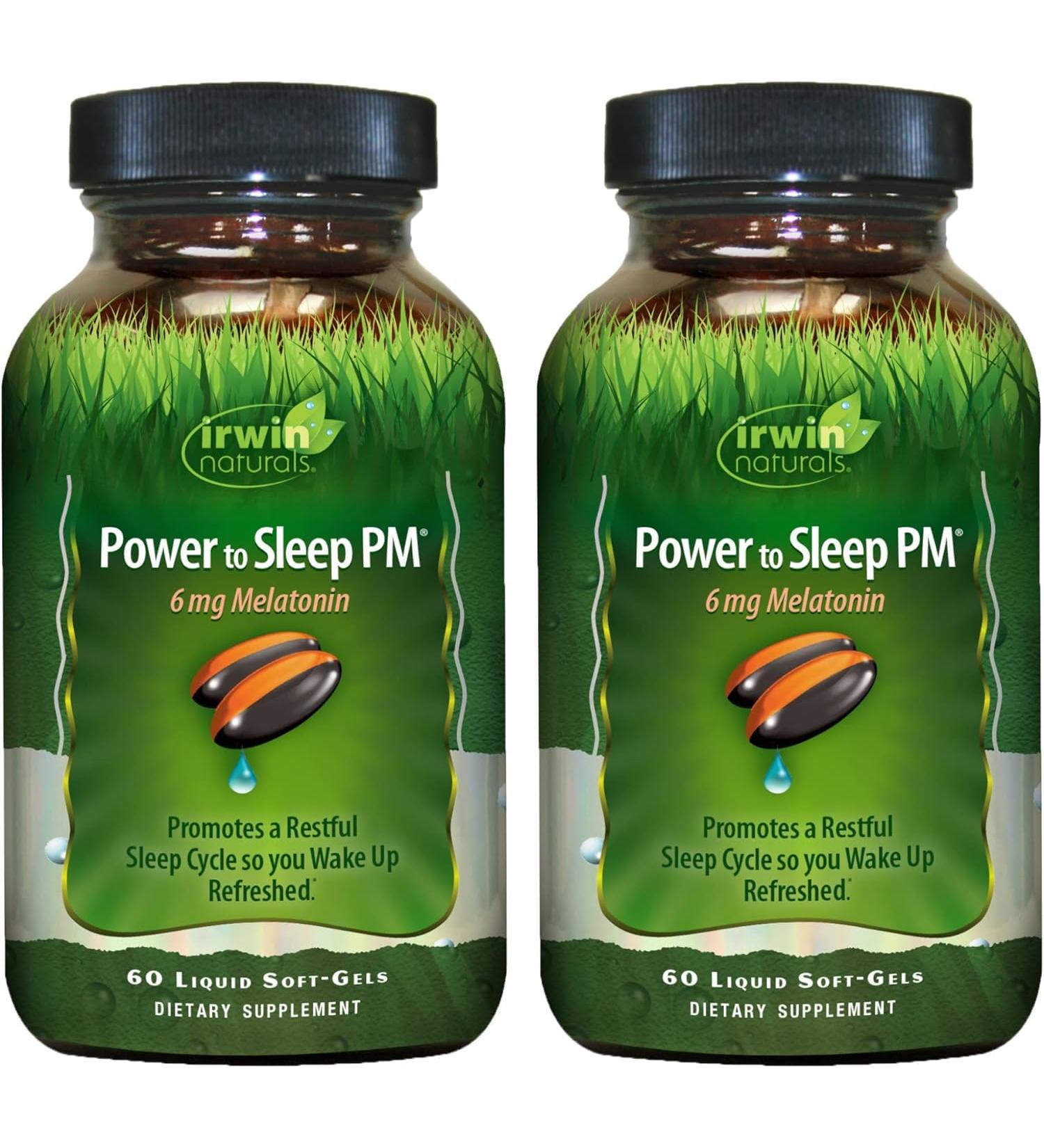 Irwin Naturals Power to Sleep PM - 60 Liquid Soft-Gels, Pack of 2 - with 6mg Melatonin, GABA, Ashwagandha, Valerian Root & L-Theanine - 60 Total Servings - Buy Online on GoSupps.com