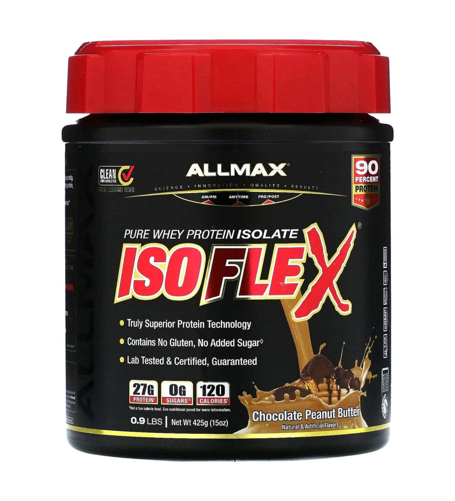 Allmax ISOFLEX Whey Protein Isolate - Chocolate Peanut Butter - 27g Protein Zero Fat & Sugar Lactose Free Gluten Free 0.9 lb - Perfect for Muscle Gain - Buy Online on GoSupps.com