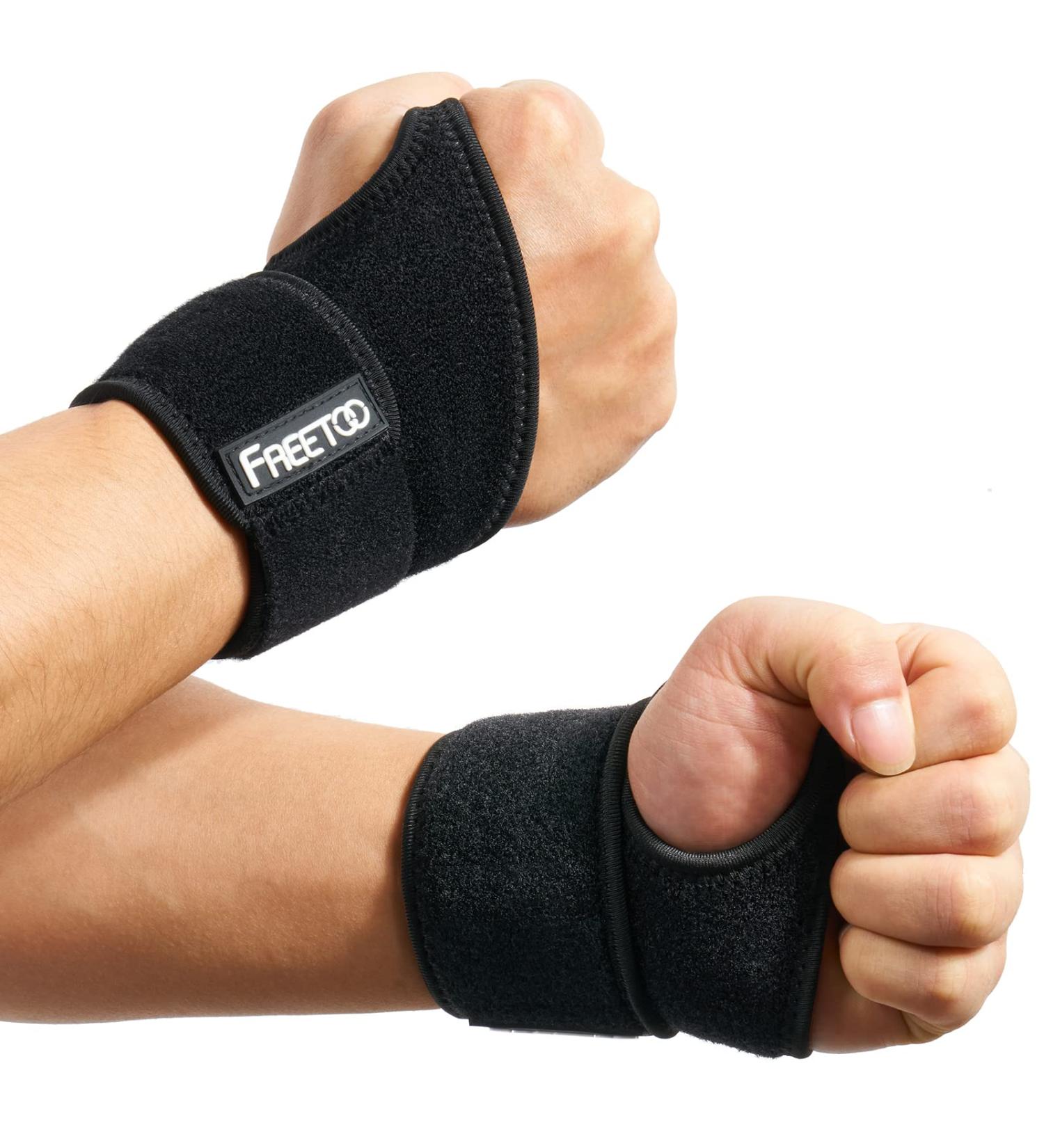 Freetoo 2-Pack Wrist Bandages for Men & Women - Support for Tendonitis & Carpal Tunnel | Ideal for Strength Sports | Black - Buy Online on GoSupps.com