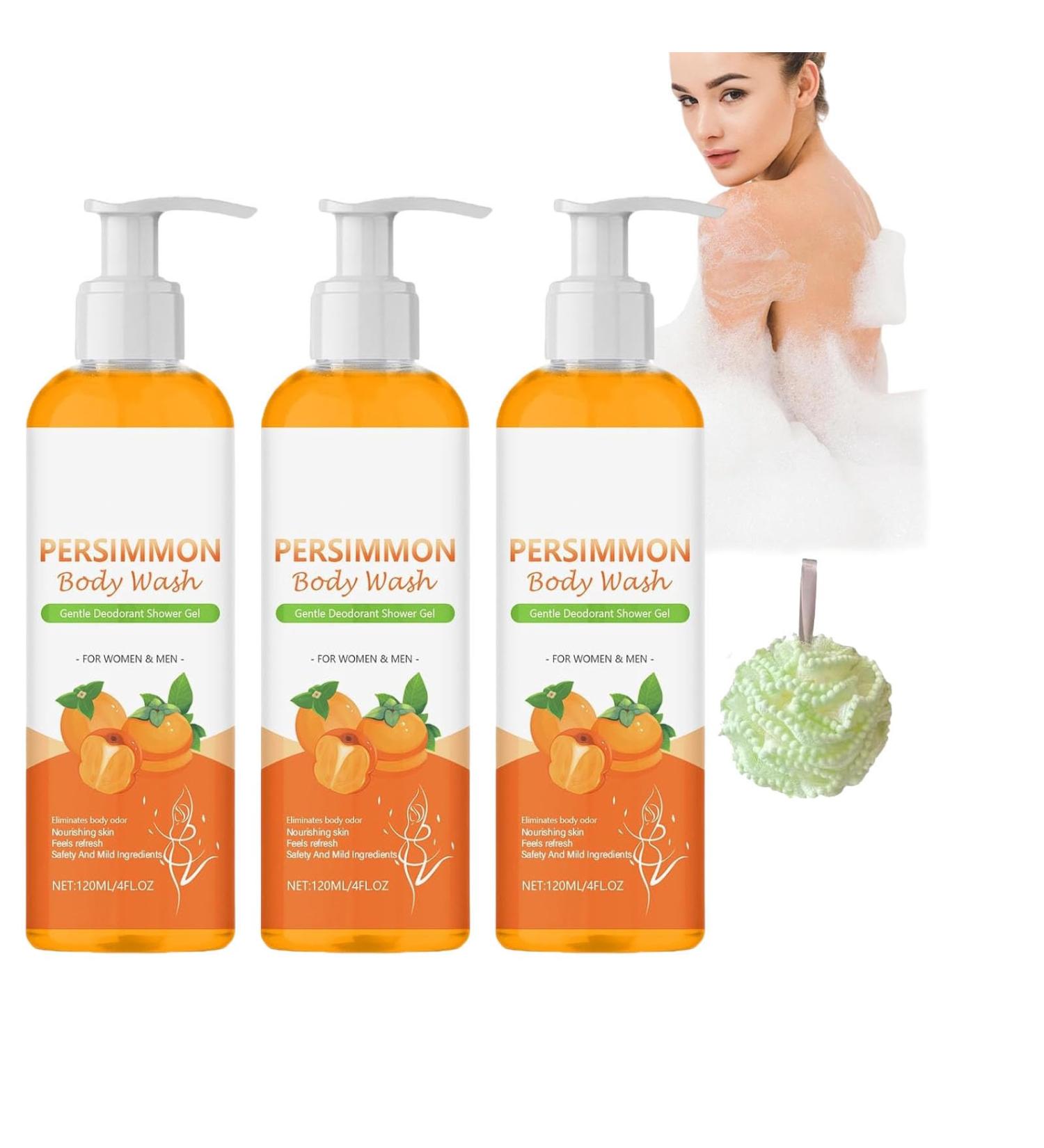  JIAOY Persimmon Shower Gel Cleanser Deodorizer to Eliminate Odors Under Armpits Inner Thighs and Smelly Feet Natural Persimmo (3PCS) - Buy Online on GoSupps.com
