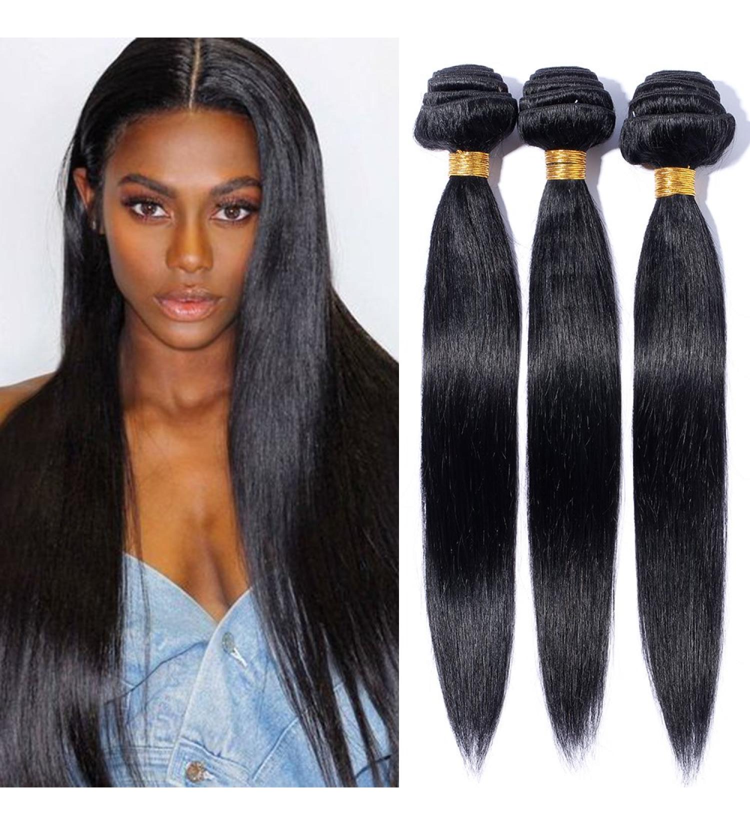 Elailite Remy Brazilian Human Hair Extensions - 14 Inch Straight Weave Bundle 100G #1B Natural Black for Women - Buy Online on GoSupps.com