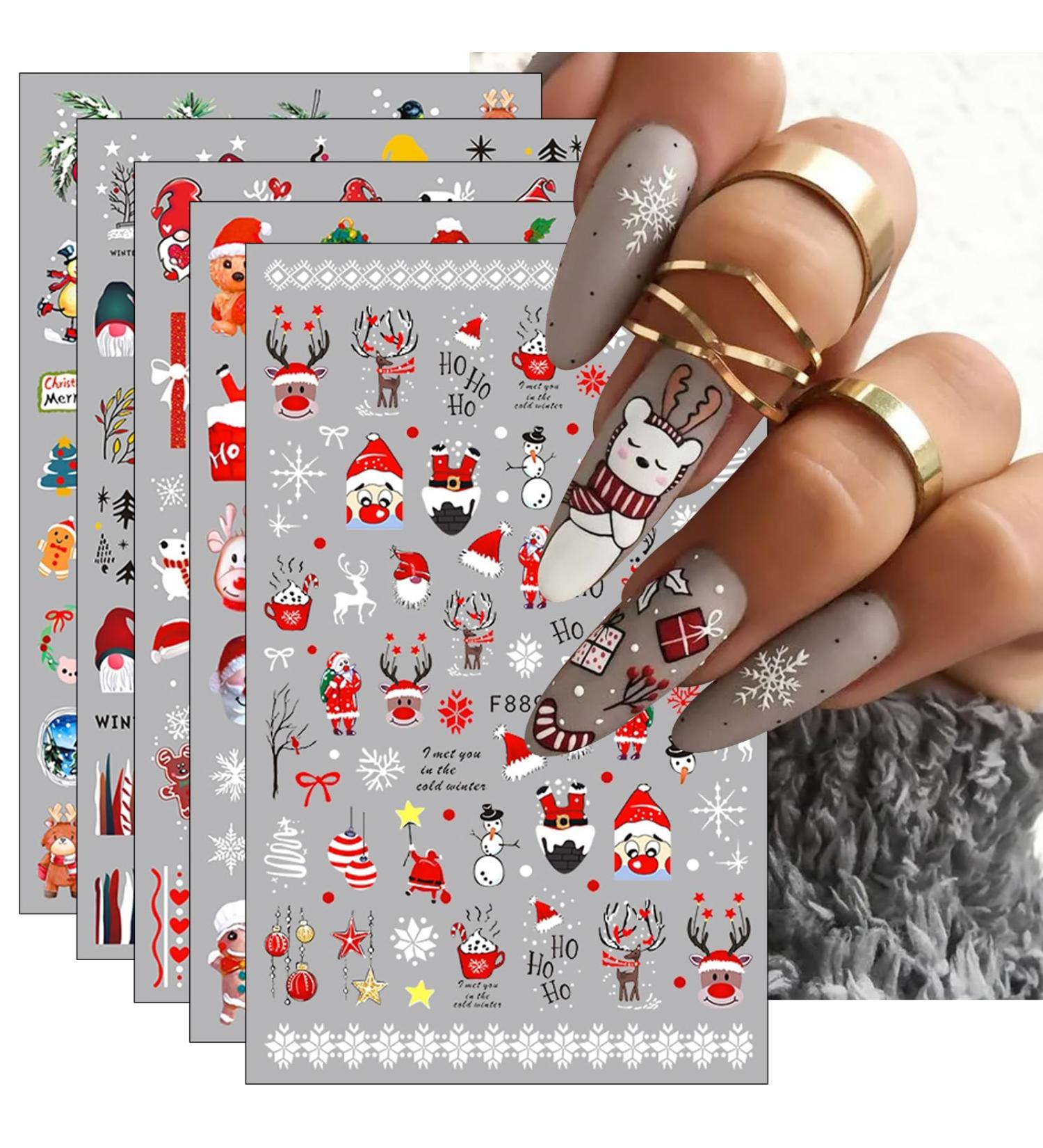 JMEOWIO 10 Sheets Christmas Nail Art Stickers Decals Self-Adhesive Snowflake Xmas Winter Holiday Cute Nail Supplies Nail Art Design Decoration Accessories - Buy Online on GoSupps.com