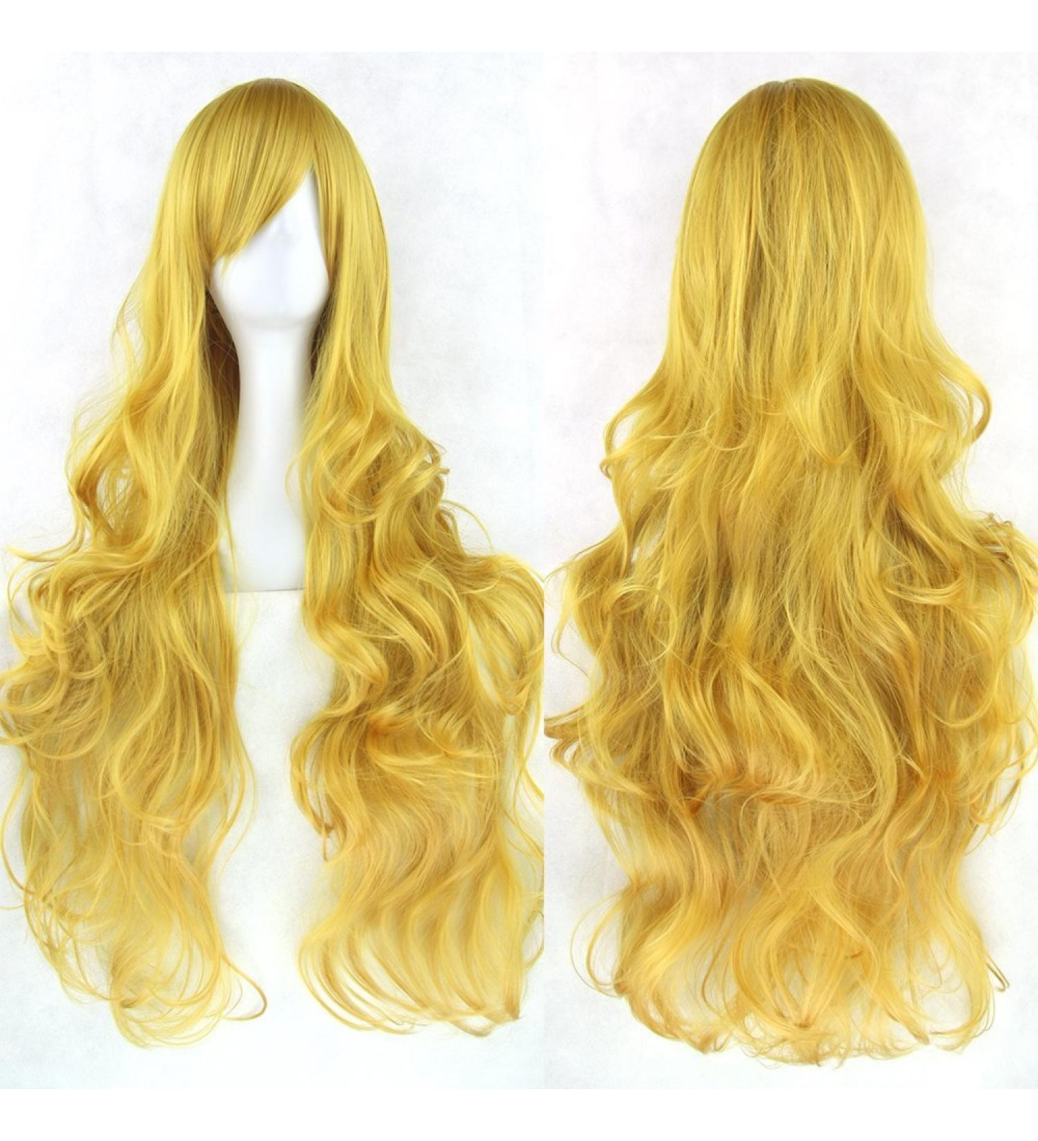 Lfmdjf 20colors 80cm Long Curly Hair Green Wigs Heat Resistant Synthetic Hair Accessories Party Black Wig for Women 32inches NC/4HL BUG