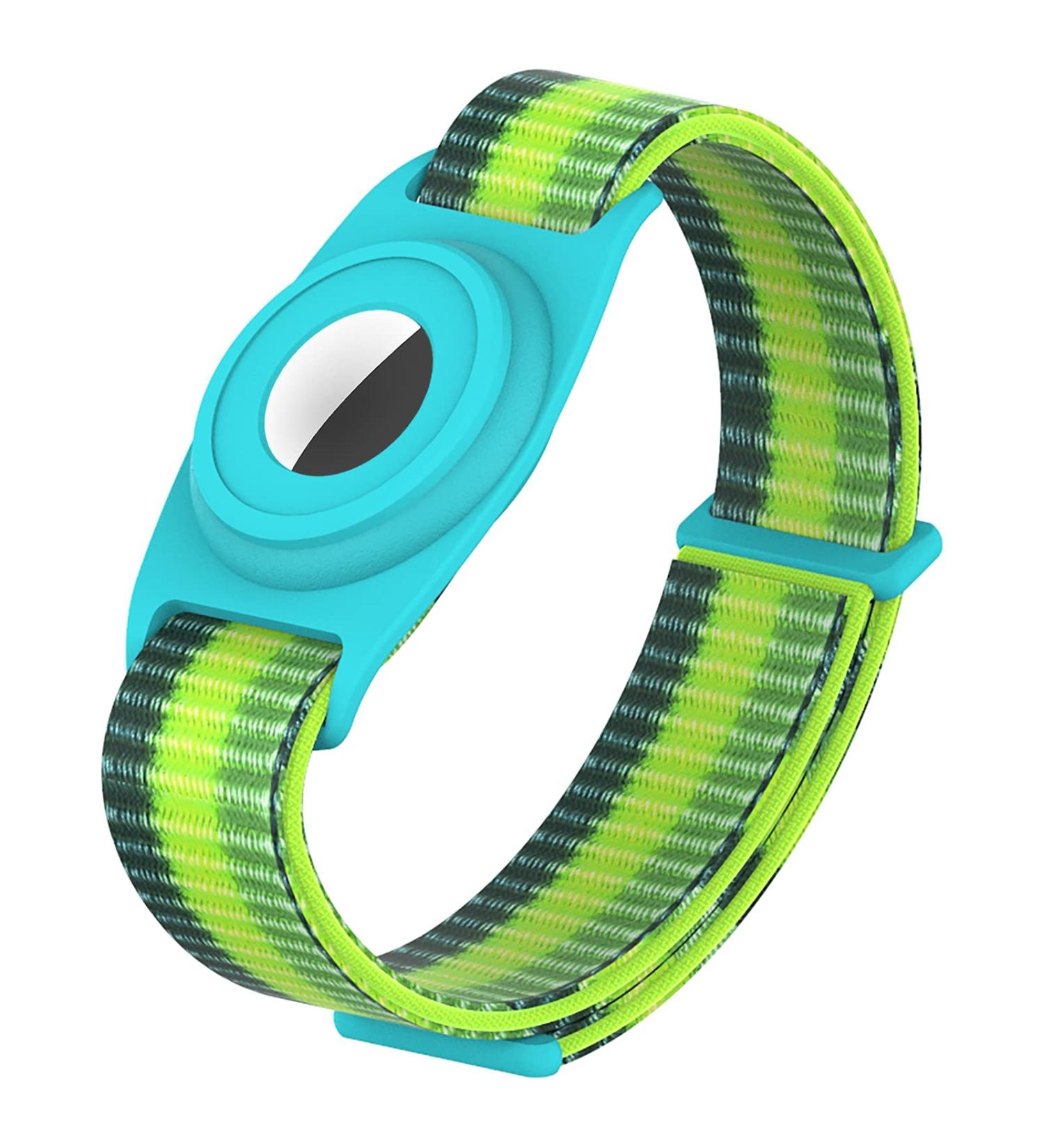 Kids Nylon Wristband for Apple AirTag - Green Yellow Bracelet Strap with TPU Case | Anti-Lost GPS Tracker Watch Band for Toddler to Elderly - Buy Online on GoSupps.com
