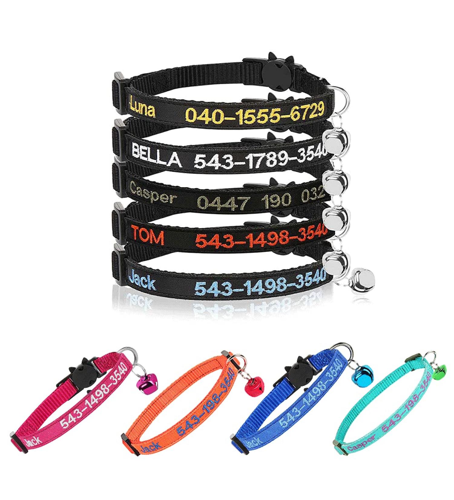 Personalized Black Cat Neck Bands with Bell | Custom Embroidered ID & Safety Buckle for Cats - Buy Online on GoSupps.com