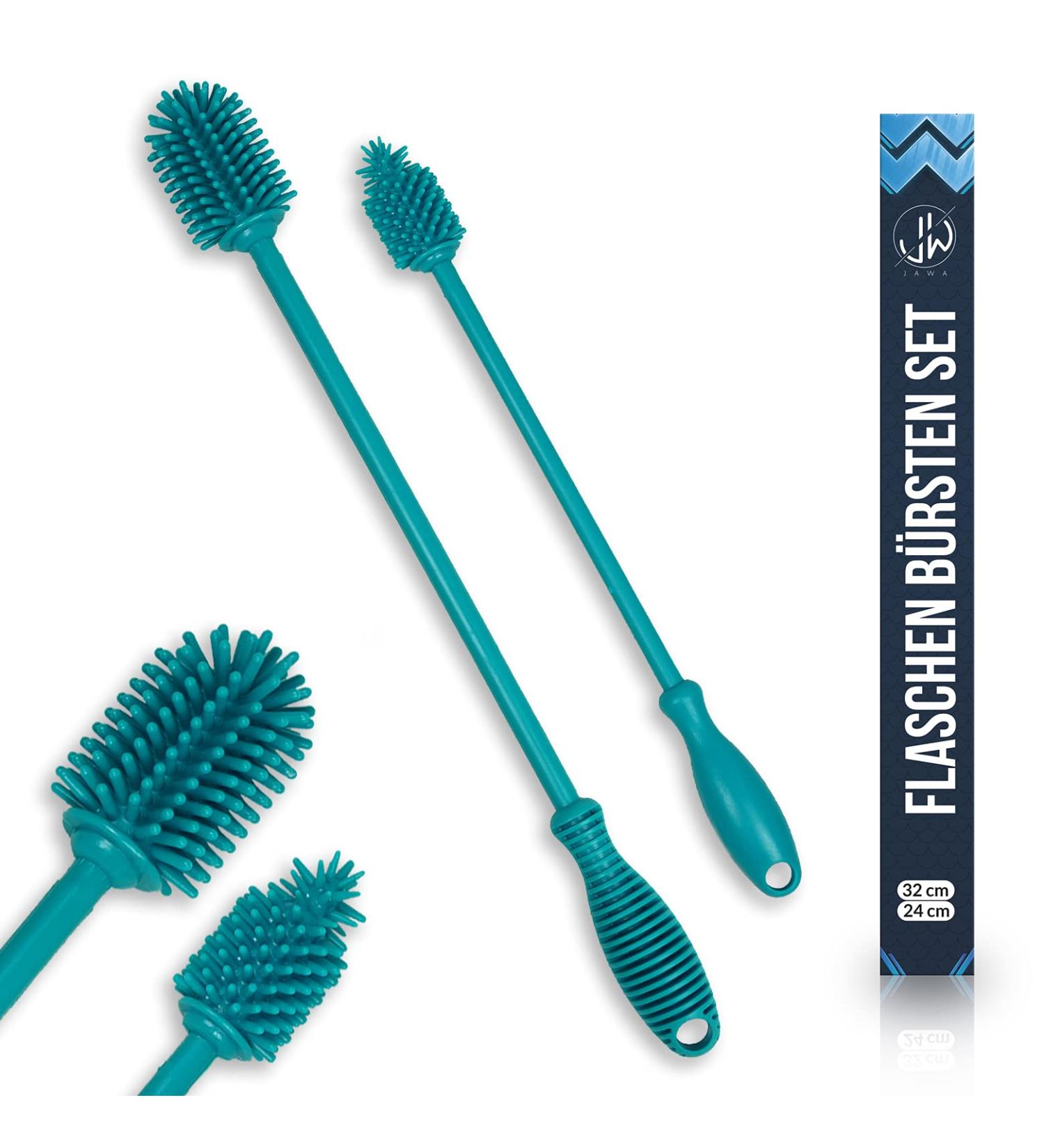 Jawaonline Silicone Bottle Brush Set - 32cm & 24cm - Gentle Scratch-Free Flexible Cleaner for Small & Large Bottles - Turquoise - Buy Online on GoSupps.com