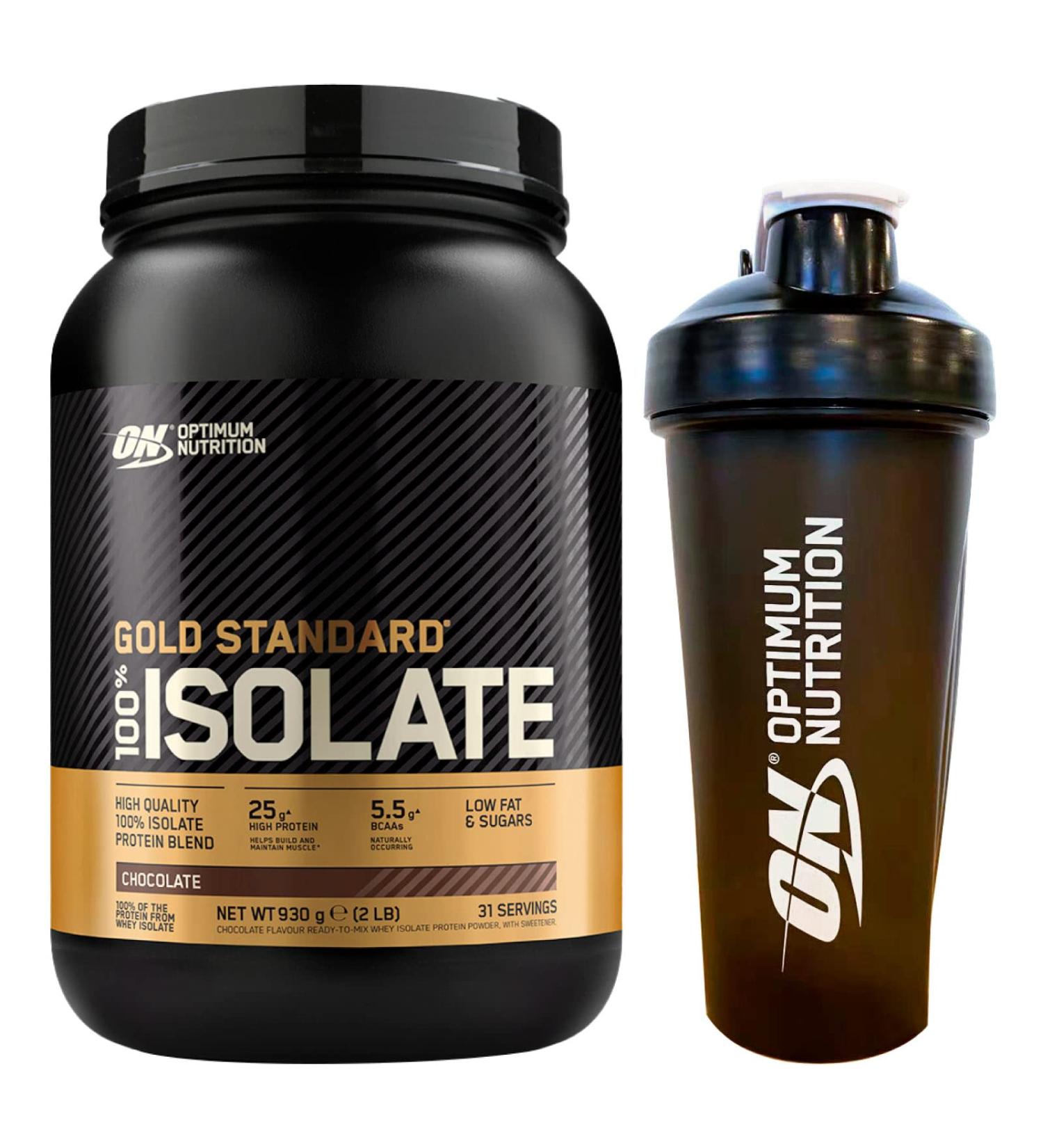 Optimum Nutrition Gold Standard 100% Whey Isolate Prot ines de lactos rum en Poudre avec BCAA Go t Chocolat 930g 31 portions + Shaker Chocolat 930 g Set da 2 pezzi - Buy Online on GoSupps.com