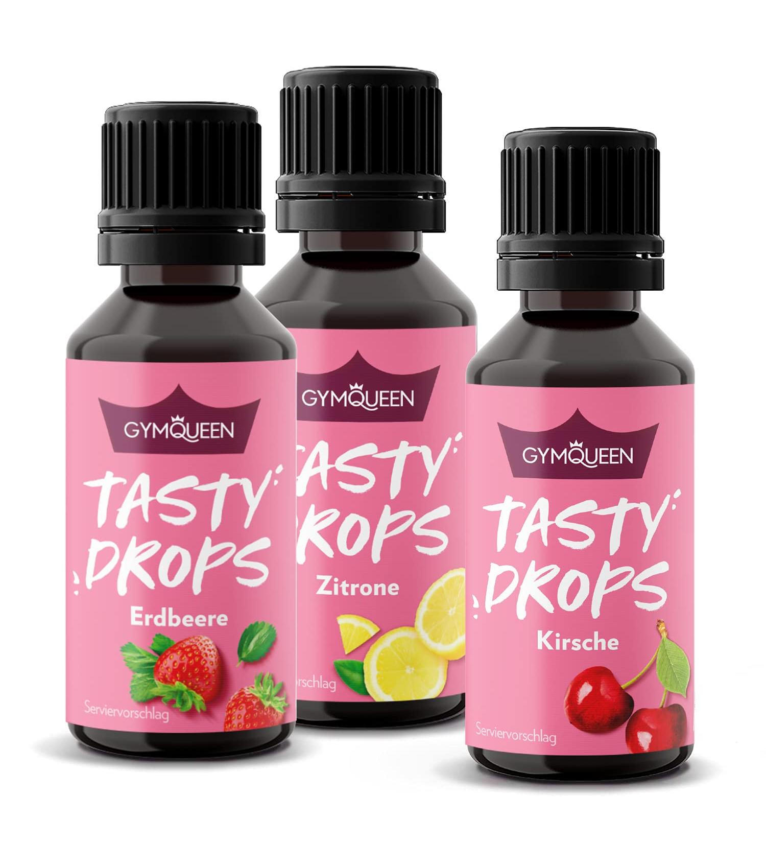 Buy GymQueen Tasty Drops - 3x30ml Strawberry Lemon Cherry | Zero-Calorie Flavor Drops for Summer Garden Mix - International Shipping Available - Buy Online on GoSupps.com