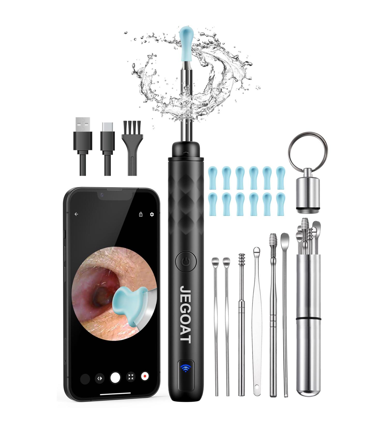 Premium Ear Wax Removal Tool Camera - 1296P HD Ear Cleaner with 12 Ear Picks & 6 LED Lights - Jet Black - Buy Online on GoSupps.com