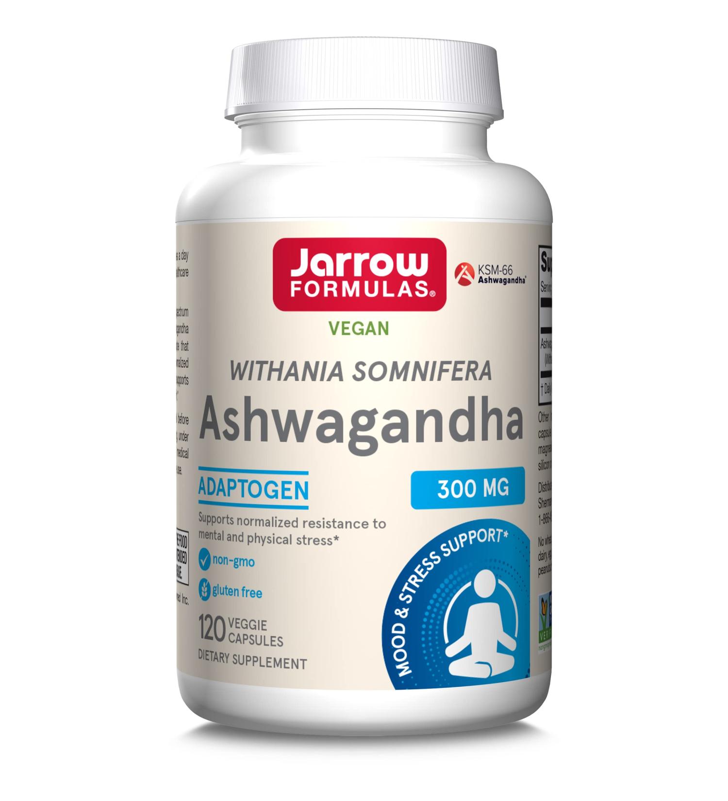 Jarrow Formulas Ashwagandha (Withania somnifera) 300mg High Dosed 120 Vegan Capsules Lab Tested Vegetarian Soy Free Gluten Free Non-GMO - Buy Online on GoSupps.com