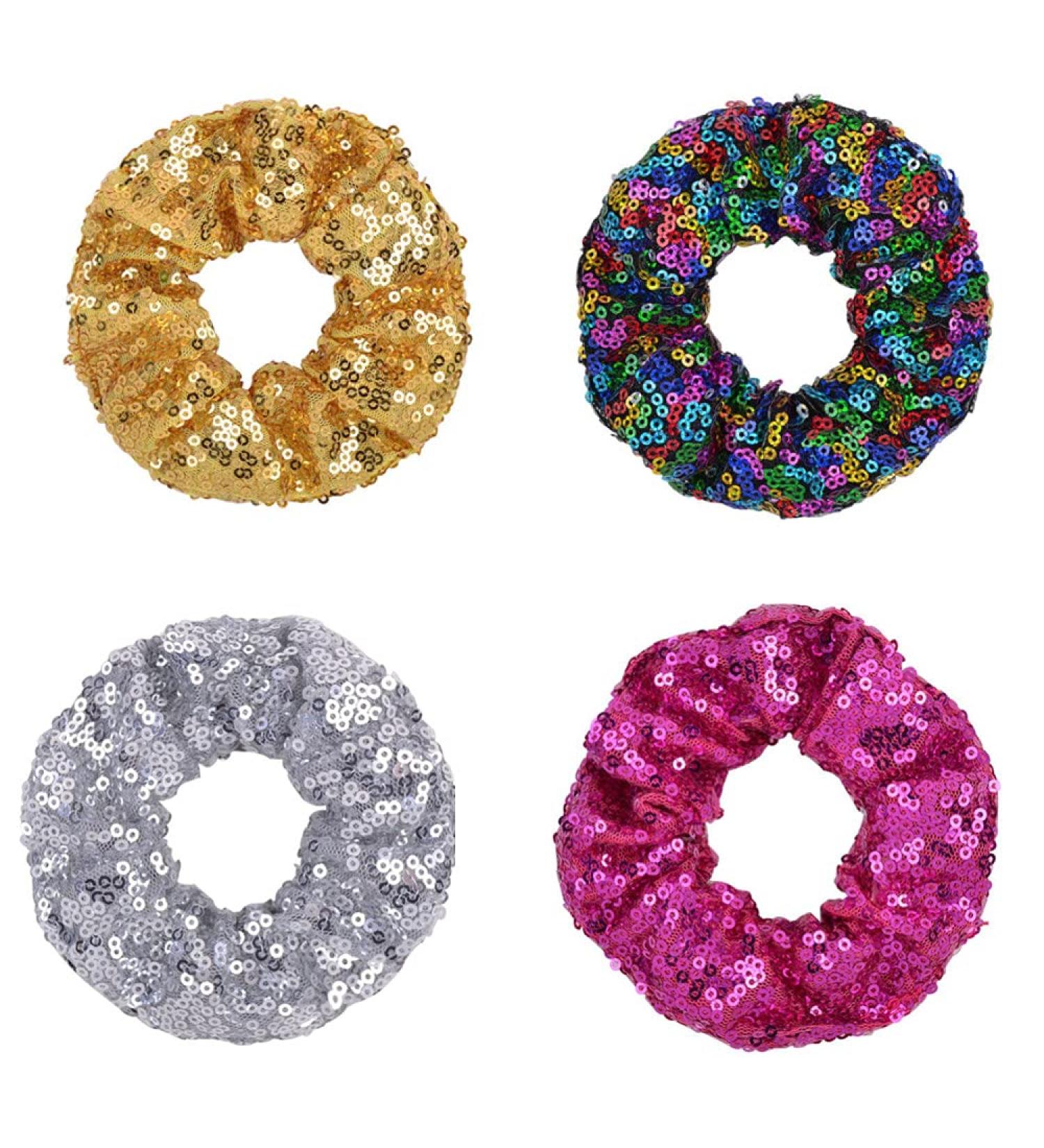 PNEIFON 4Pack Sequin Hair Scrunchies | Sparkly Glitter Fashion Hair Tie for Girls and Women - Buy Online on GoSupps.com