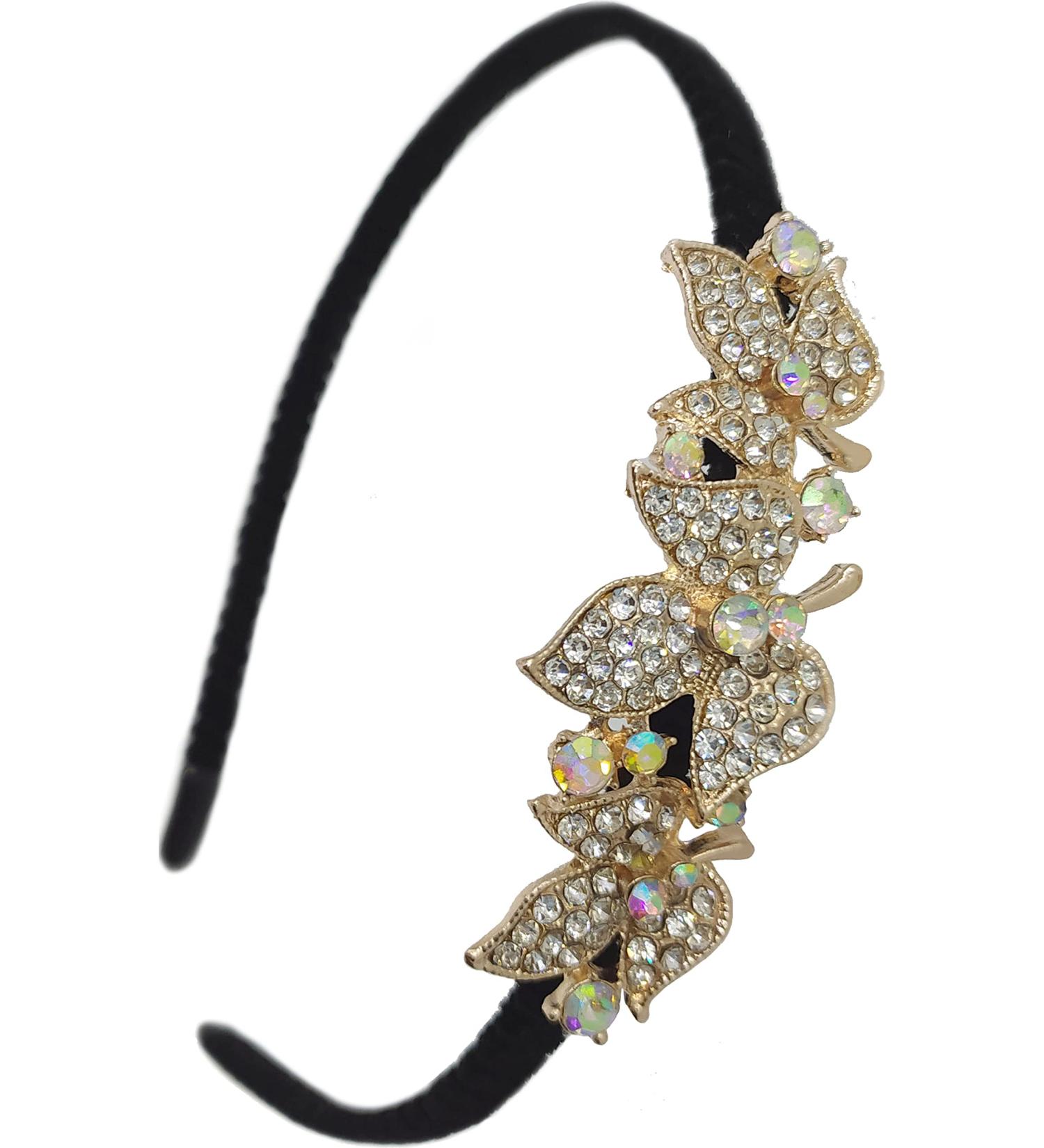Siskok Rhinestone Headband for Women - Crystal Hairband with Three Leaves Design - Elegant Bling Fashion Hair Accessory - Buy Online on GoSupps.com
