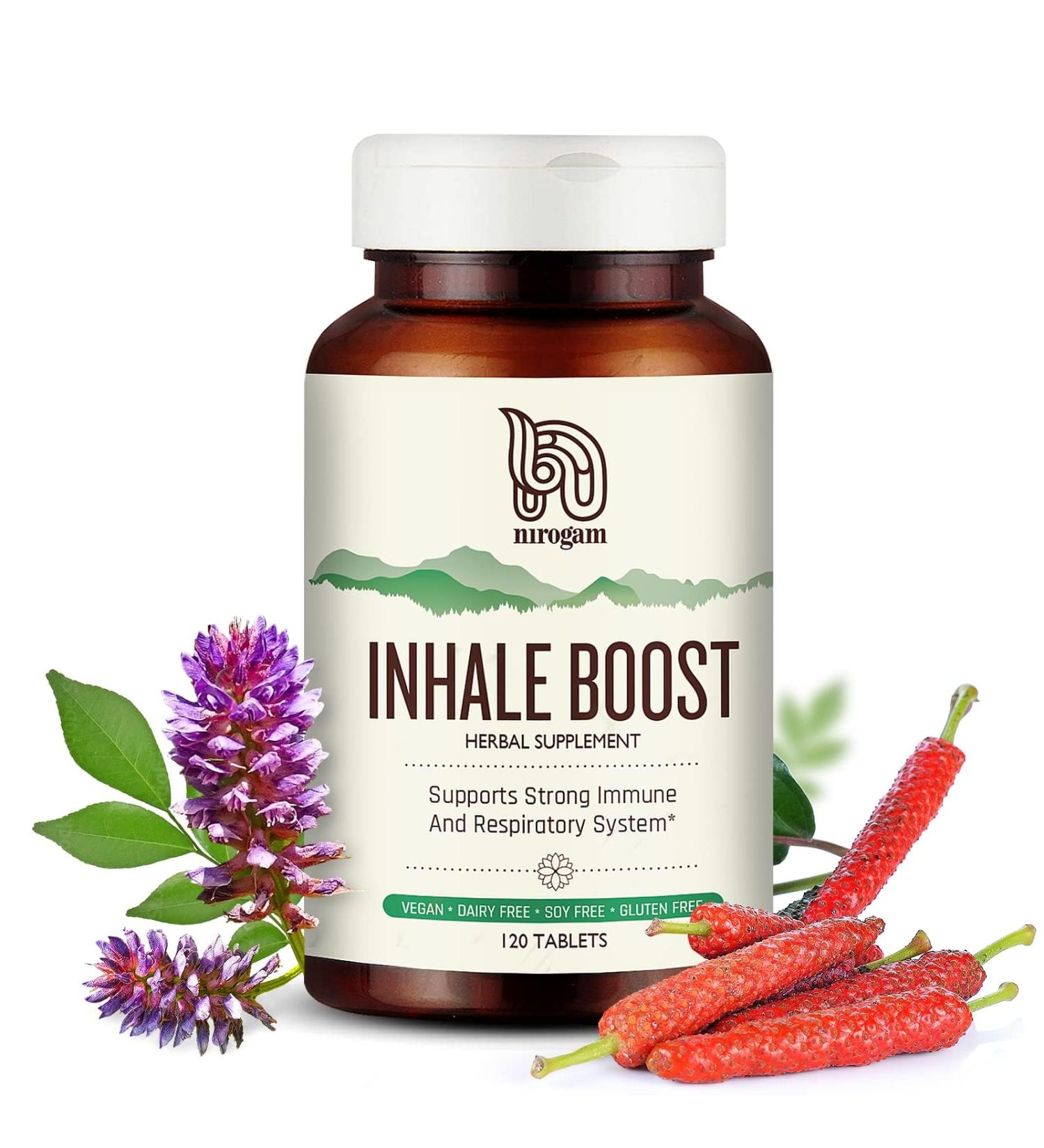 Nirogam Inhale Boost 120 Tablets a Bottle I Lung Support Supplement | Lung Health Supplement | Lung Detox - Buy Online on GoSupps.com