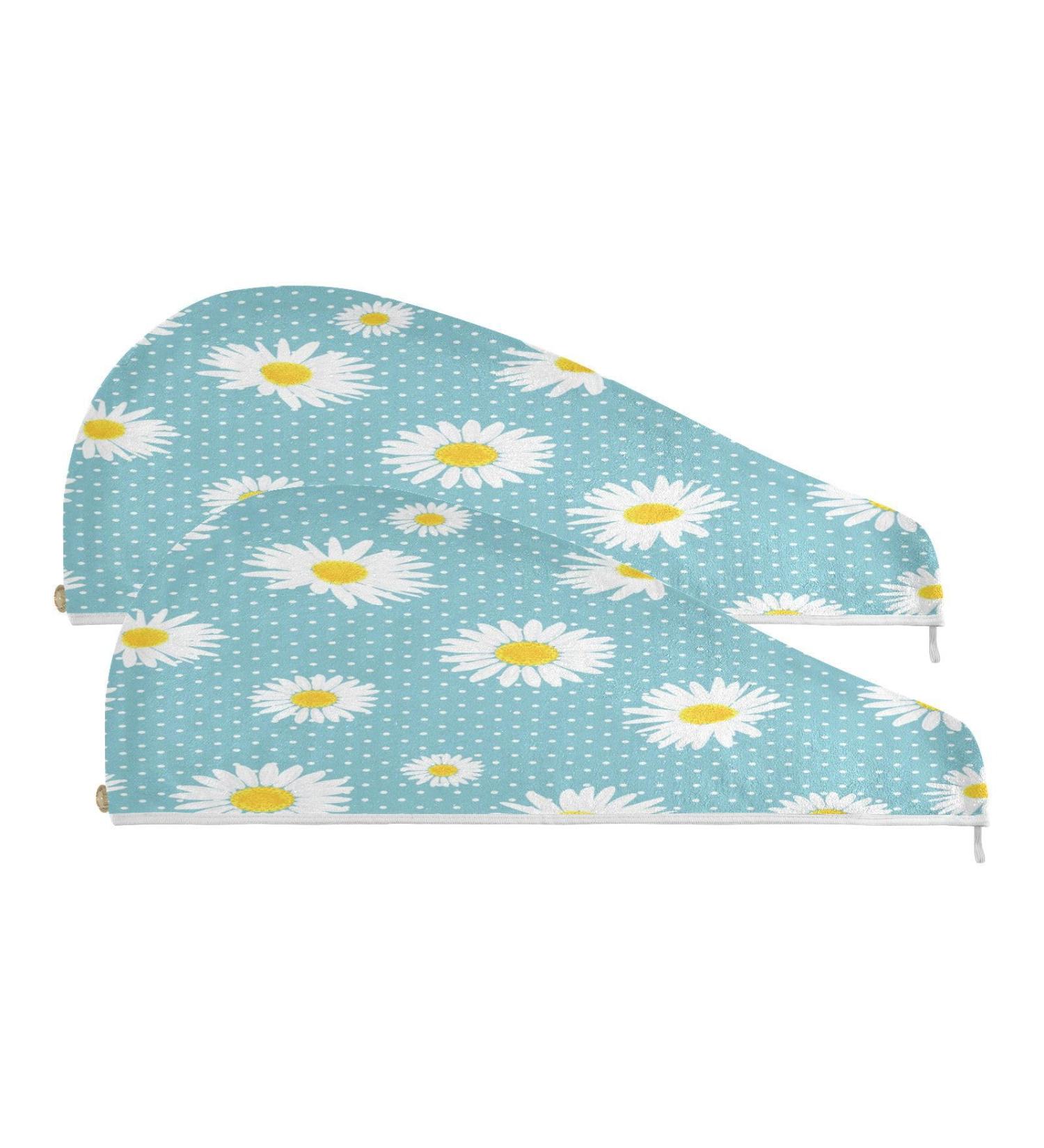 Buy Daisy Flower Dry Hair Cap - 2 Piece Quick Drying Towel Set with Button Headband | Super Absorbent & Comfortable | International Shipping - Buy Online on GoSupps.com