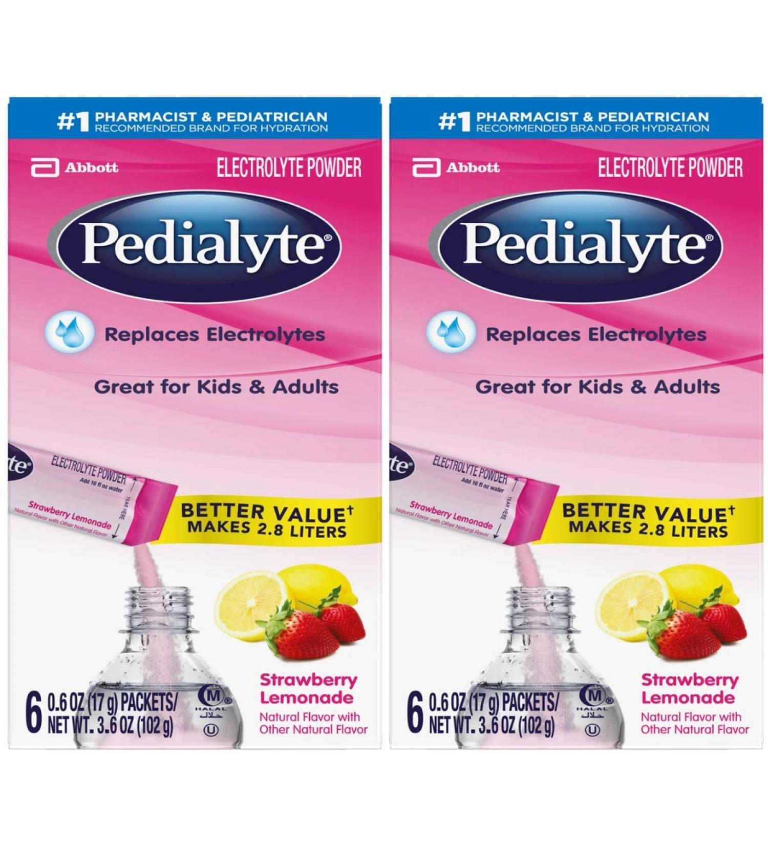 Pedialyte Electrolyte Powder  Strawberry Lemonade  Electrolyte Hydration Drink  0.6 oz Powder Packs  6 Count (Pack of 2) - Buy Online on GoSupps.com