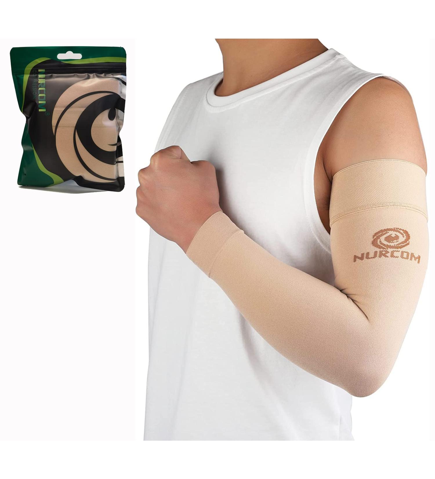 NURCOM Medical Compression Arm Sleeve 2 Pack - 20-30mmHg Full Arm Support for Men Women - Lymphedema, Lipedema, Pain Relief - Post Surgery Recovery - Beige M Medium - Buy Online on GoSupps.com