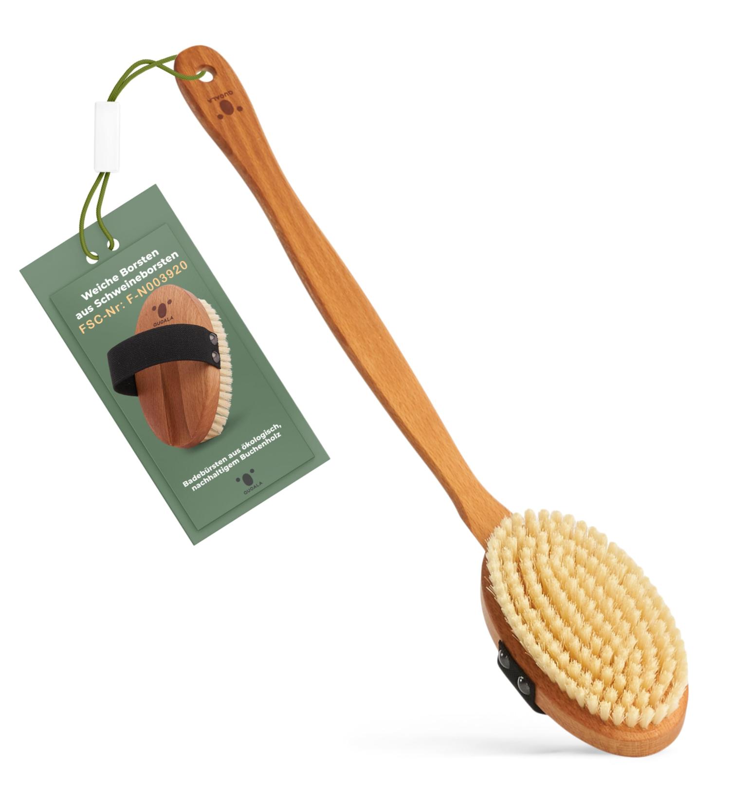 Quoala Sustainable Body Brush - Eco-Friendly Wood & Natural Pig Bristles for Wet & Dry Use | 100% German Made Back Brush - Buy Online on GoSupps.com