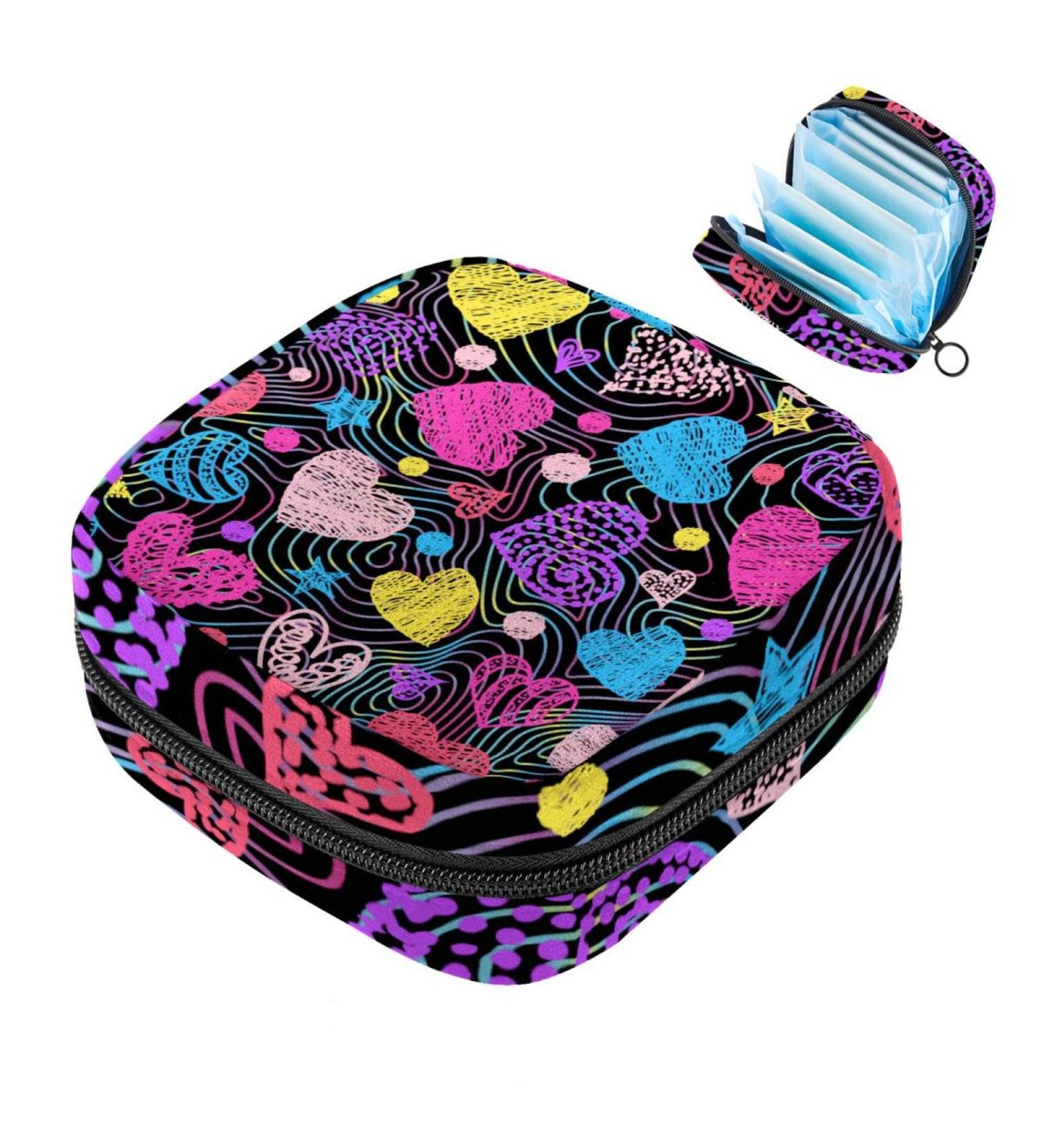 Colorful Hearts Storage Bags for Women's Bandages & Menstrual Products | Portable Tampon & Pad Holders for School & Office - Buy Online on GoSupps.com