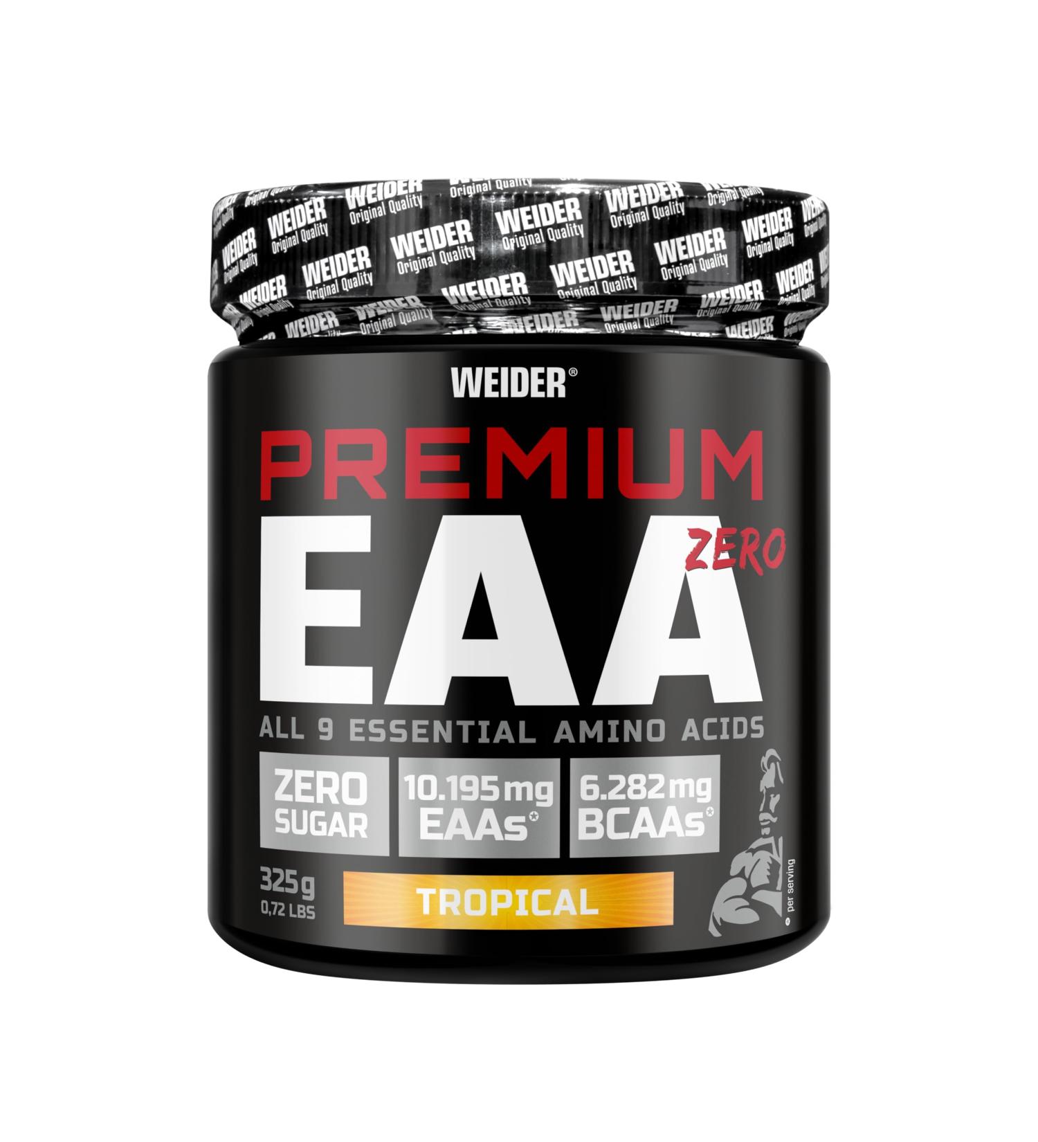 Weider Premium EAA Powder Zero Vegan Sugar-Free Tropical Amino Drink with High BCAA Content | 325g All 9 Essential Amino Acids - Buy Online on GoSupps.com