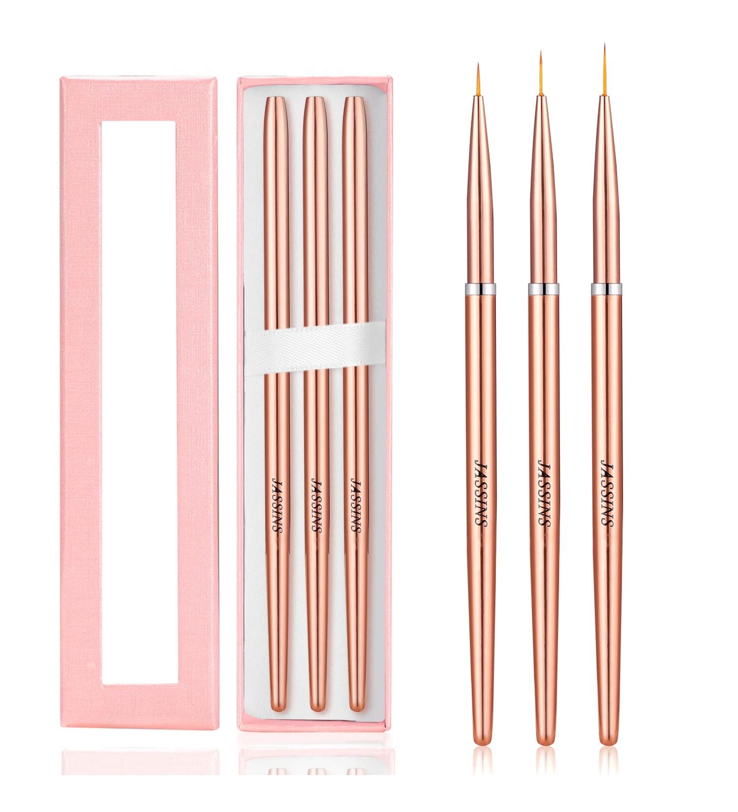 JASSINS Nail Art Liner Brushes Set - Rose Gold - Striping Thin Long Line Design Brush Pens - 3 sizes (7mm/9mm/11mm) - Buy Online on GoSupps.com
