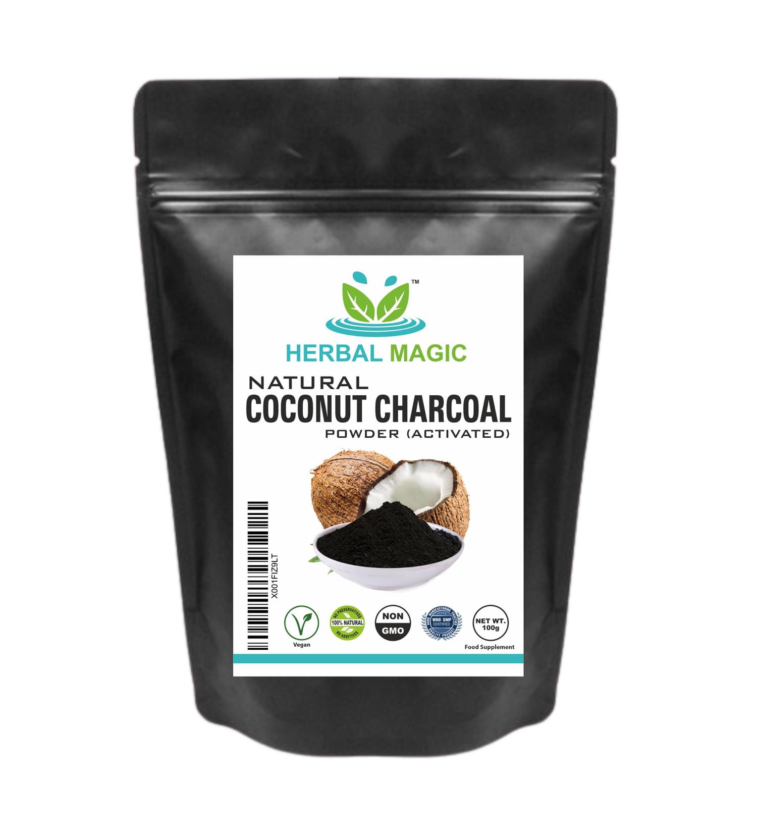 Herbal Magic Activated Coconut Charcoal Powder- 100g Pack- UKAS Lab Tested Detox & Skin Care - Buy Online on GoSupps.com