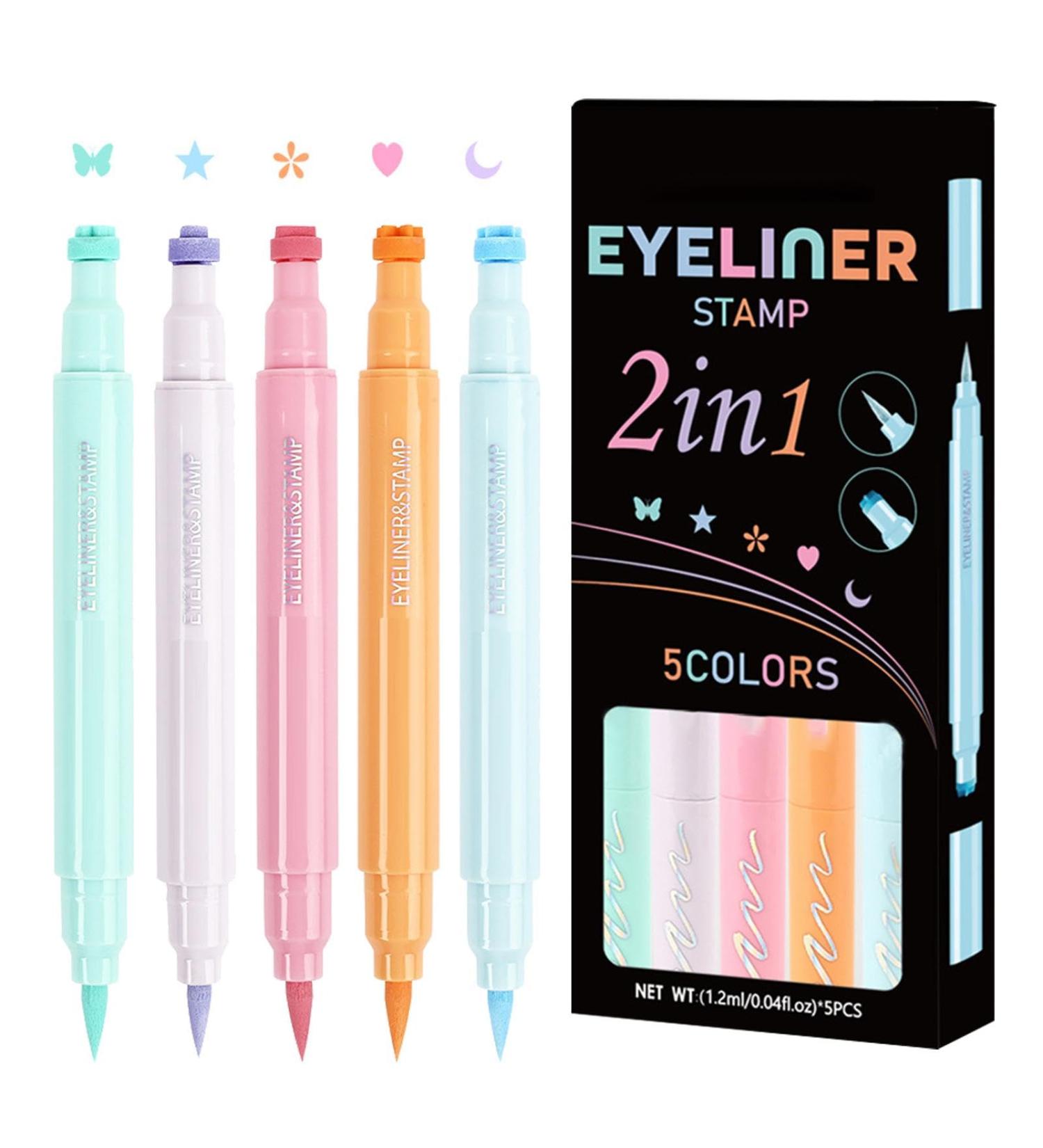 Liquid Colored Eye Liner Waterproof Quick-Drying Sweat-Proof Eye Liner Stamps Star Moon Heart Flower Colorful Winged Eye Liners Double Ended 2-in-1 Eye Makeup Pen for festival makeup - Buy Online on GoSupps.com