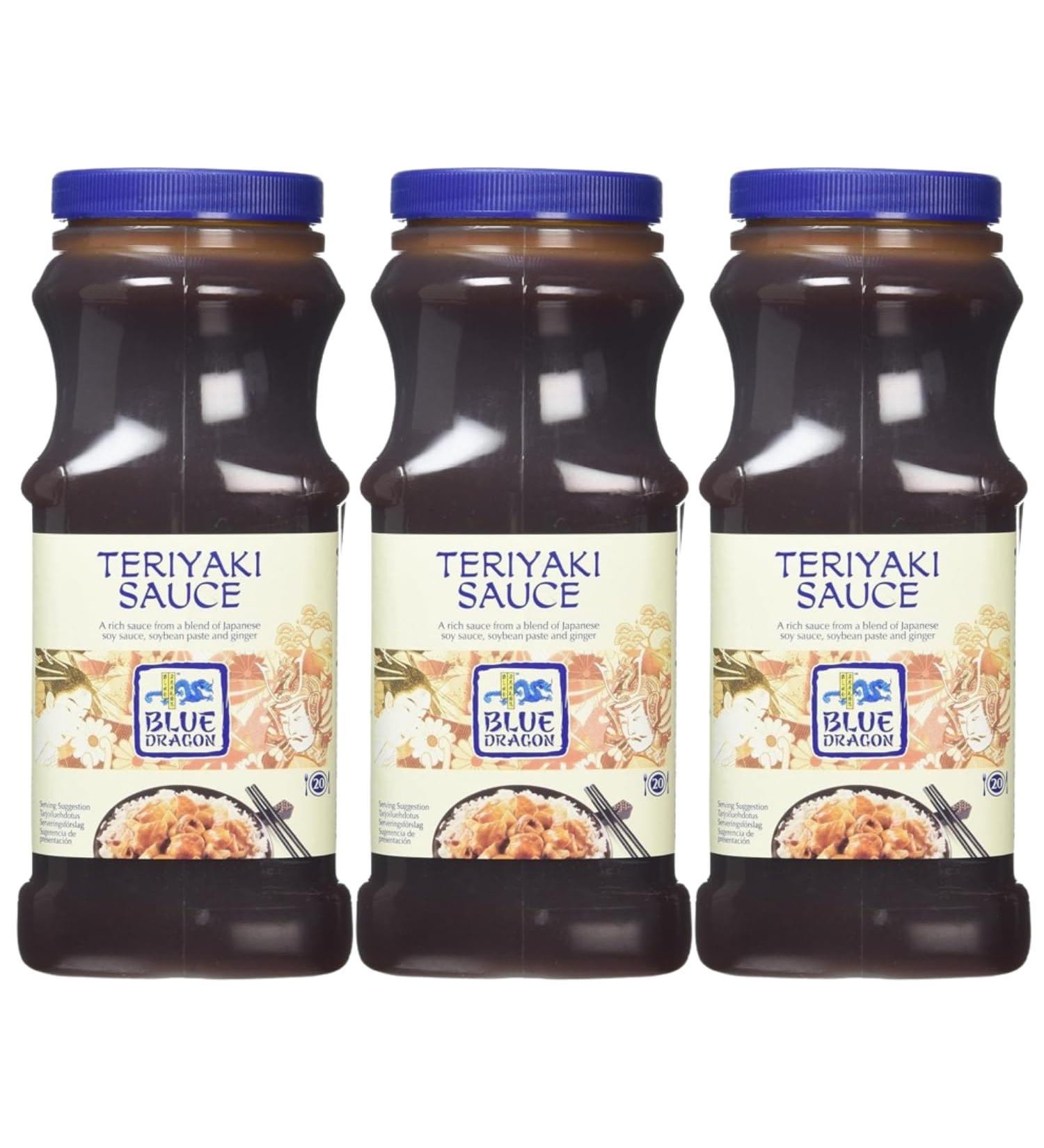 Teriyaki Sauce Blue Dragon 1 Litre | Sweet & Savoury Teriyaki-Noodles Marinade for Chicken Beef Salmon - Vegetables Gluten Free Vegan - Pack of 3 X 1 ltr - Buy Online on GoSupps.com