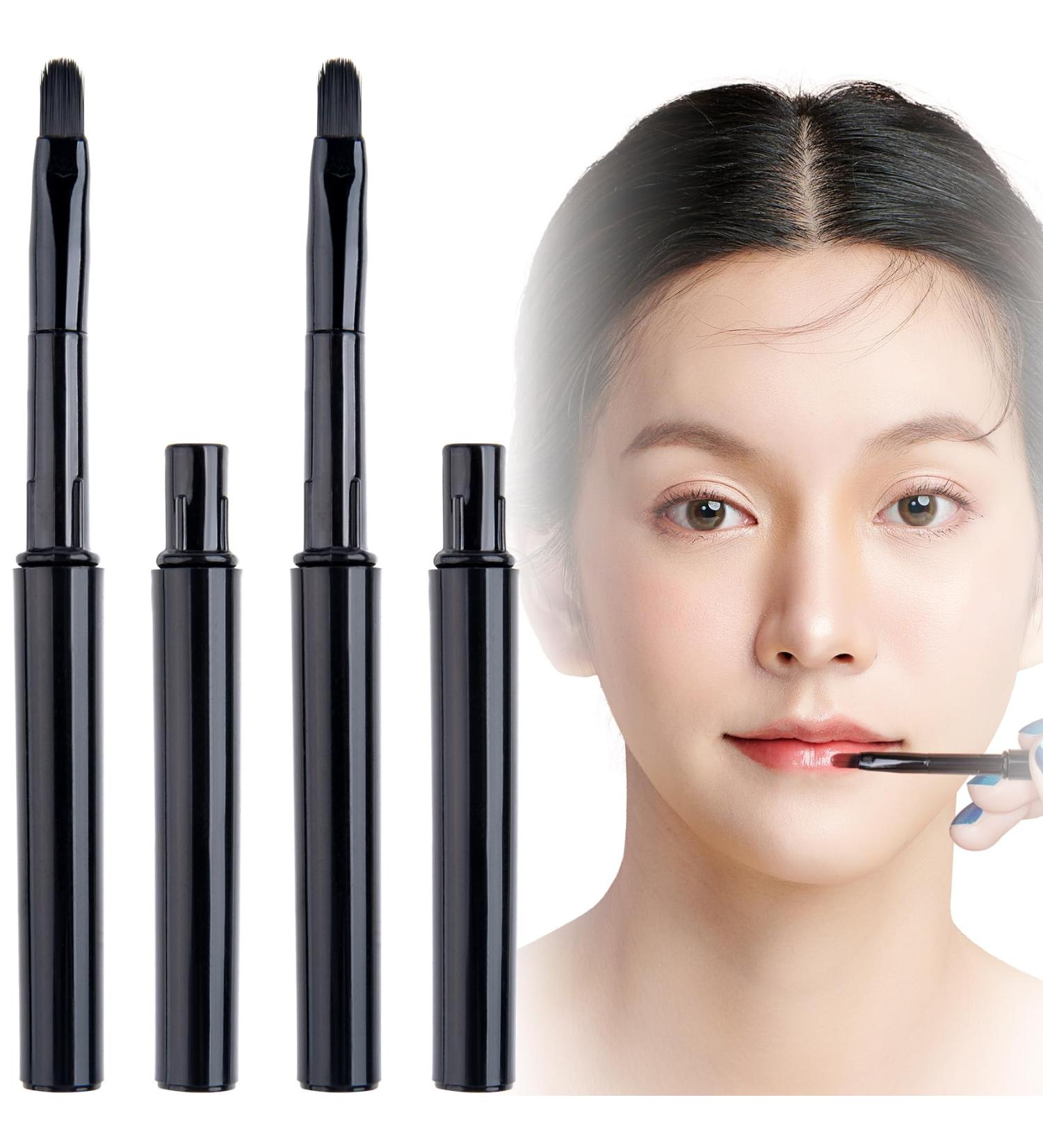 4pcs Retractable Mini Lip Brushes - Portable Travel Lip Gloss Applicator Soft Makeup Brush Tool for Women & Girls - Perfect Gift in Black - Buy Online on GoSupps.com