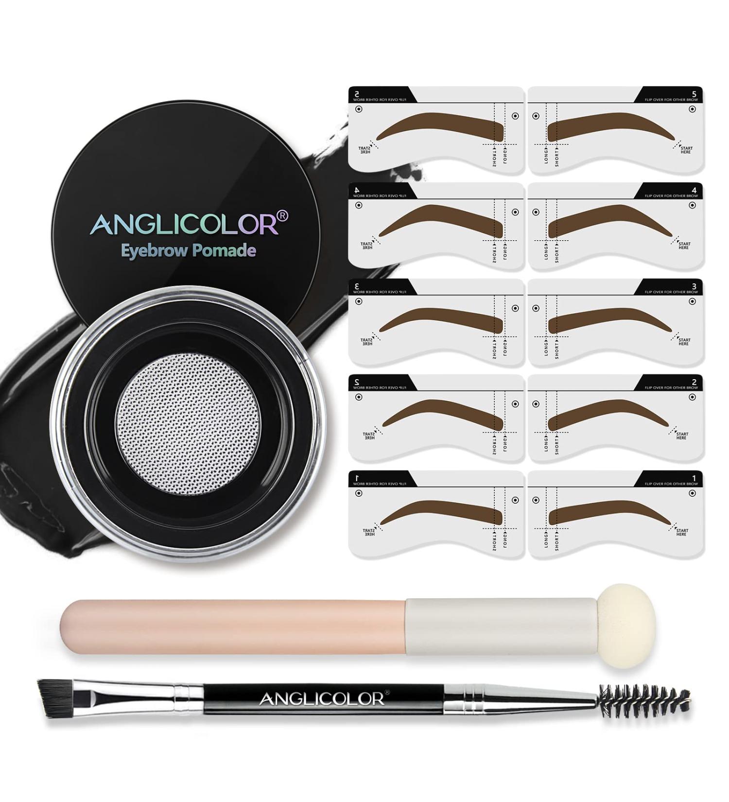 Anglicolor Eyebrow Stamp Stencil Kit 5 Pieces Eyebrow Stencils with Dual Ended Brush and Sponge Applicators Long Lasting & High Pigment Formula Eyebrow Makeup Set (06 Black) - Buy Online on GoSupps.com