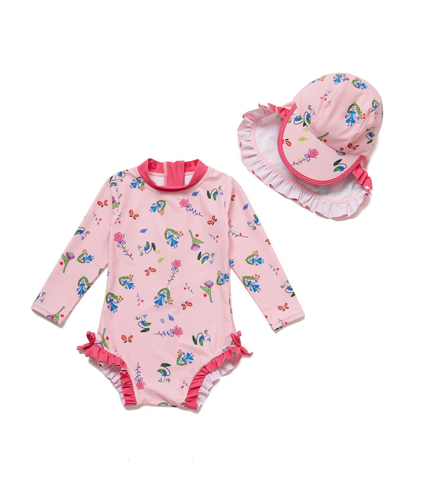 BONVERANO Baby Girls Swimsuit | Long Sleeve One Piece Swimwear UPF 50+ | 6-9 Months Pink - Buy Online on GoSupps.com
