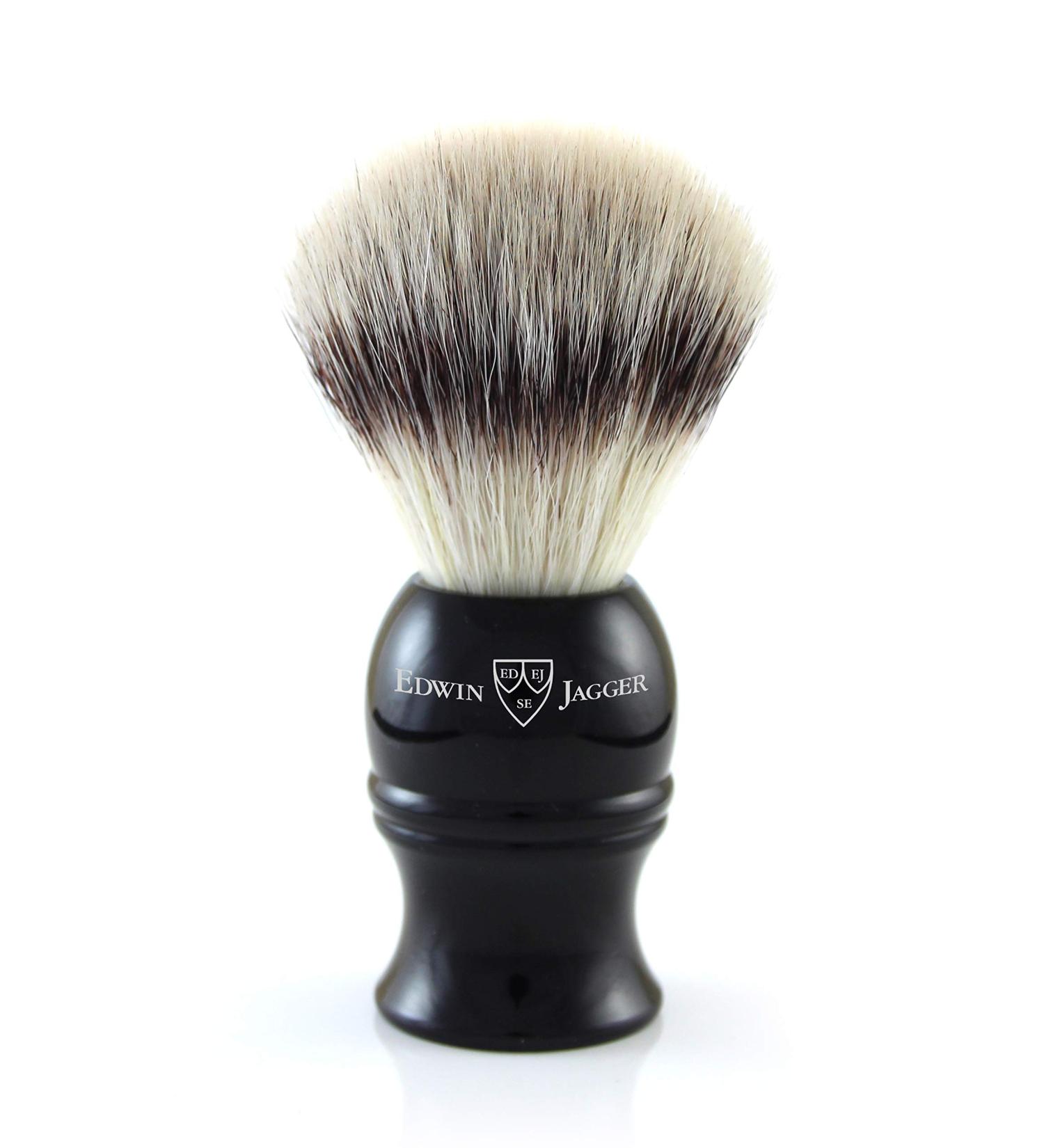 Edwin Jagger 1EJ336Synst Classic synthetic silver tip environmentally friendly vegan peeling rasier brush for shaving cream or shaving soap for men and women (black)