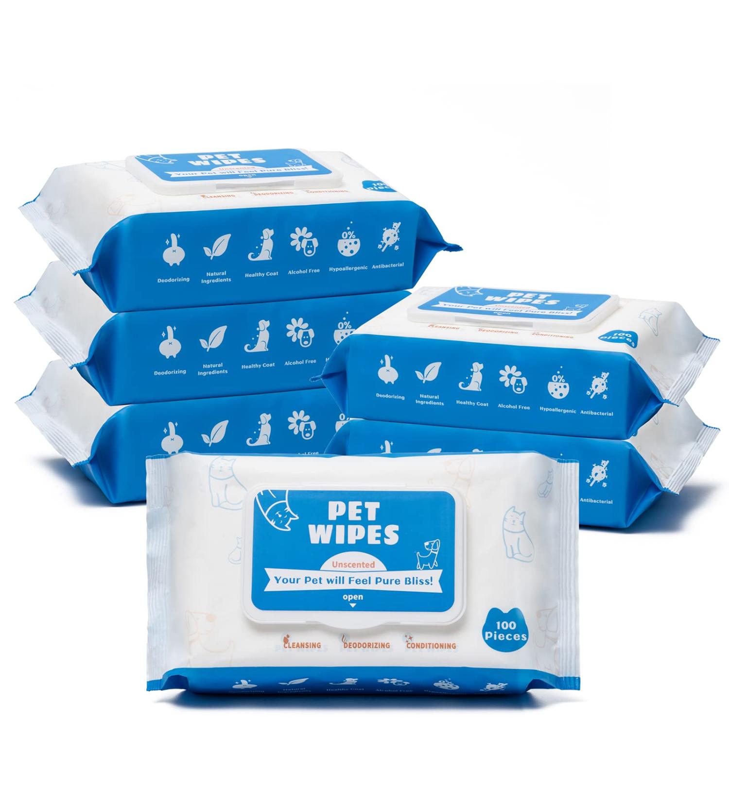 Latglend Pet Wipes for Dogs & Cats - 600 Count, Puppy Grooming Bath Wipes for Body, Face, Eyes, Ears & Paws - 6 Pack - Buy Online on GoSupps.com