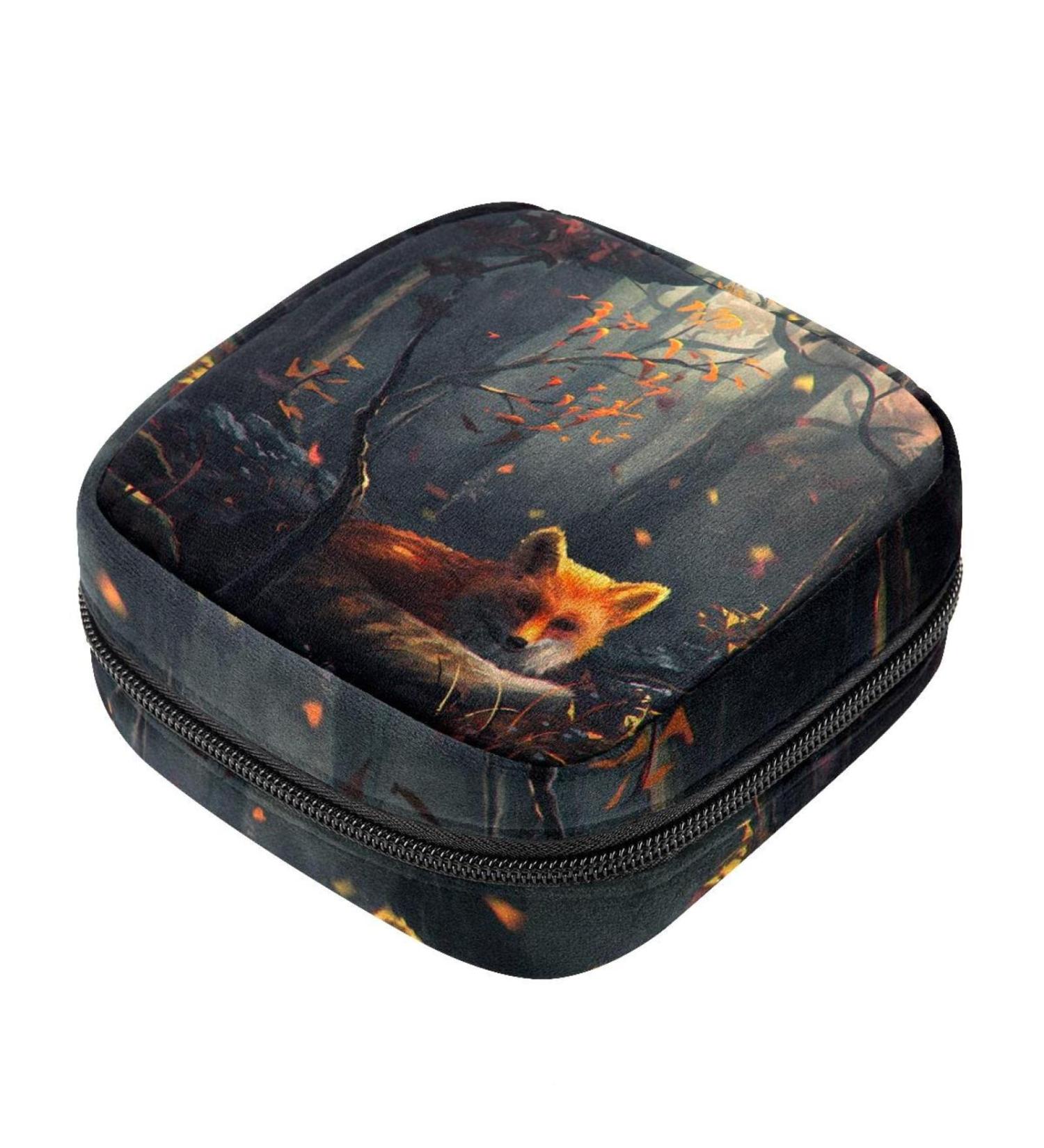 Buy Menstrual Pad Bag with Zipper - Stylish Fox in the Forest Design for Women & Girls | Durable Tampon Collection Bag - Buy Online on GoSupps.com
