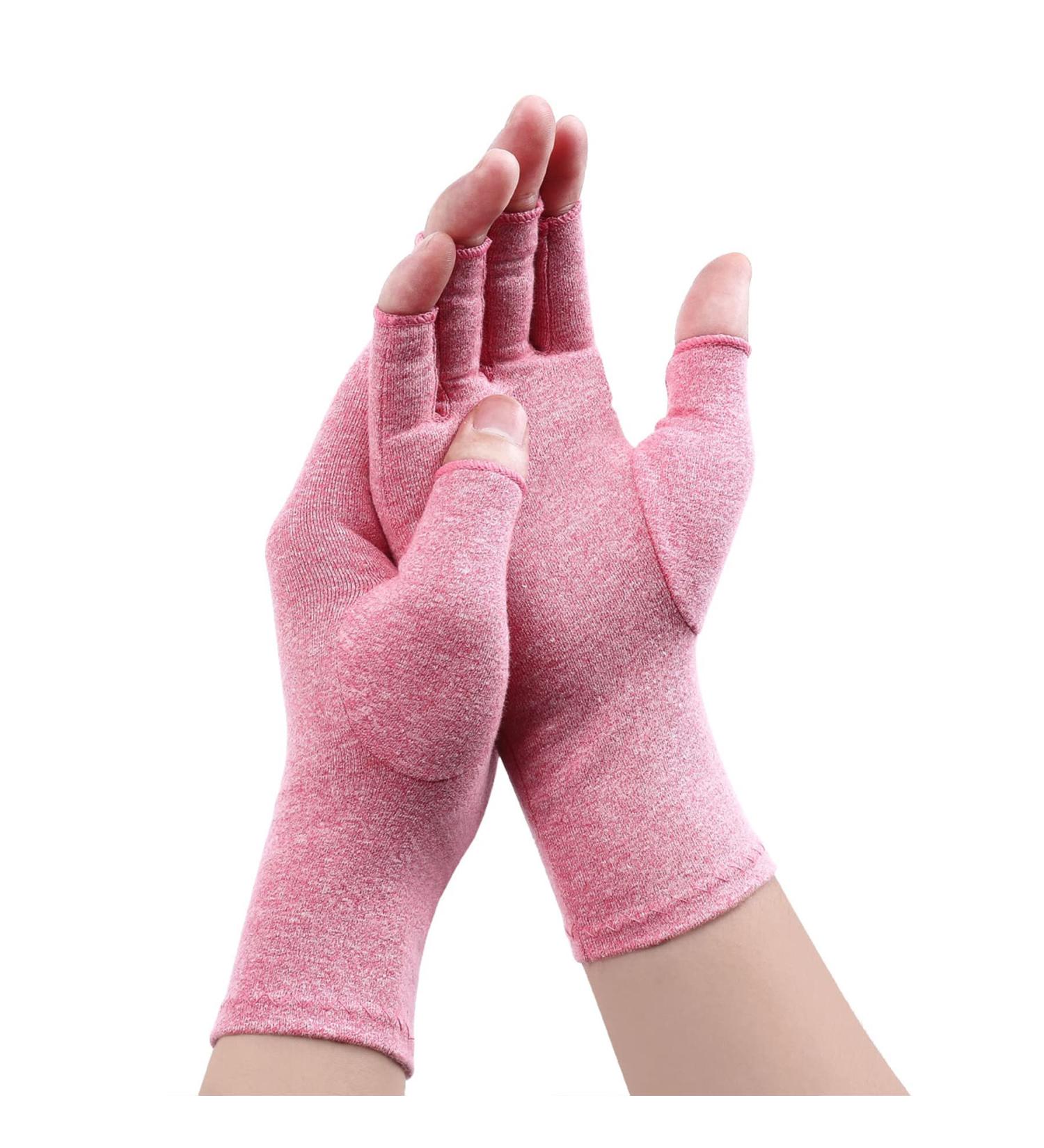Rheumatoid Arthritis Compression Gloves for Joint Pain Relief - Fingerless Hand Mitten Warmth Gloves - Carpal Tunnel Support - Women Men - Large Pink - Buy Online on GoSupps.com