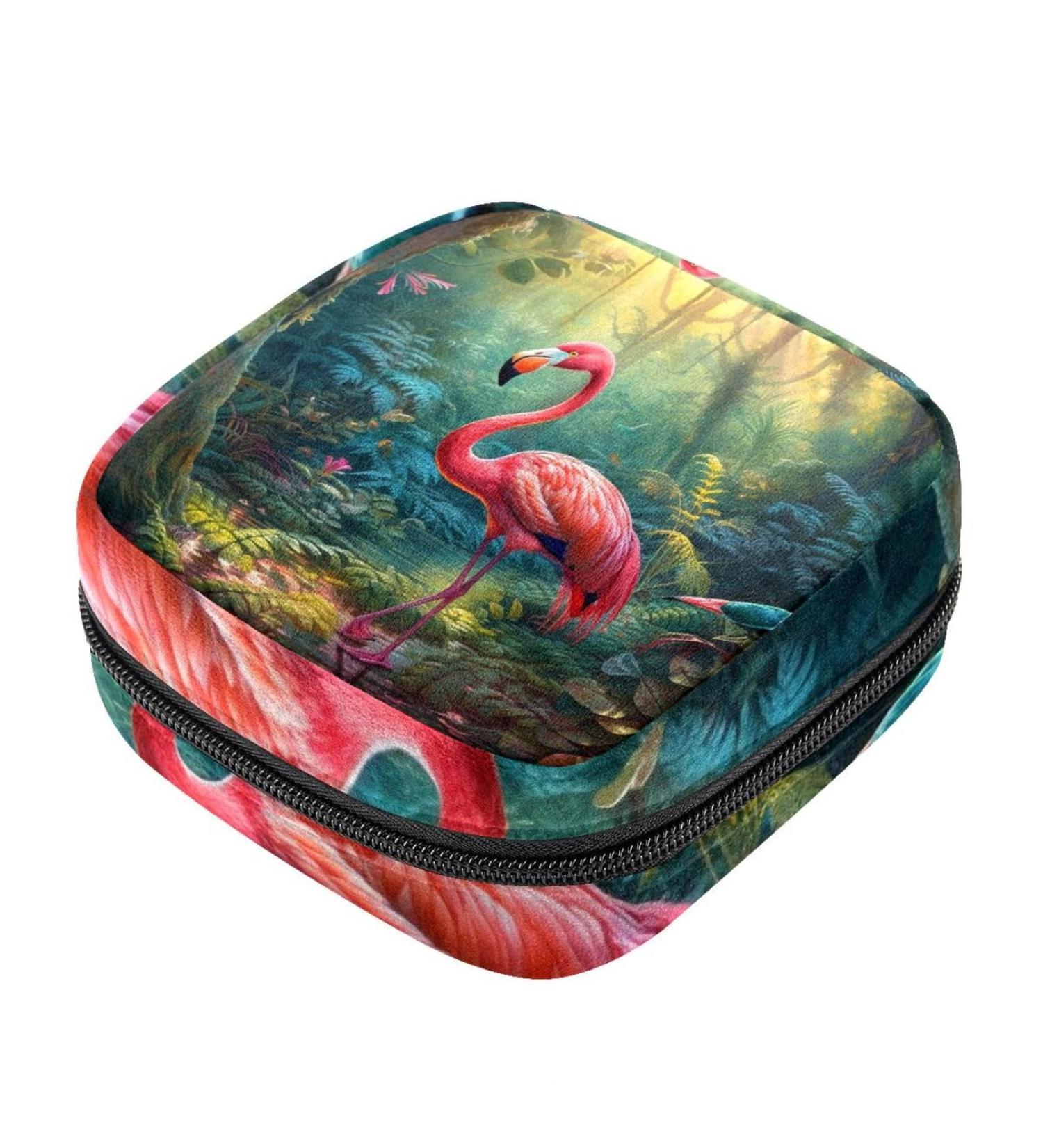 Flamingo Menstrual Pad Storage Bag - Portable Sanitary Napkin Organizer for Women and Teen Girls - Multicolored - Buy Online on GoSupps.com