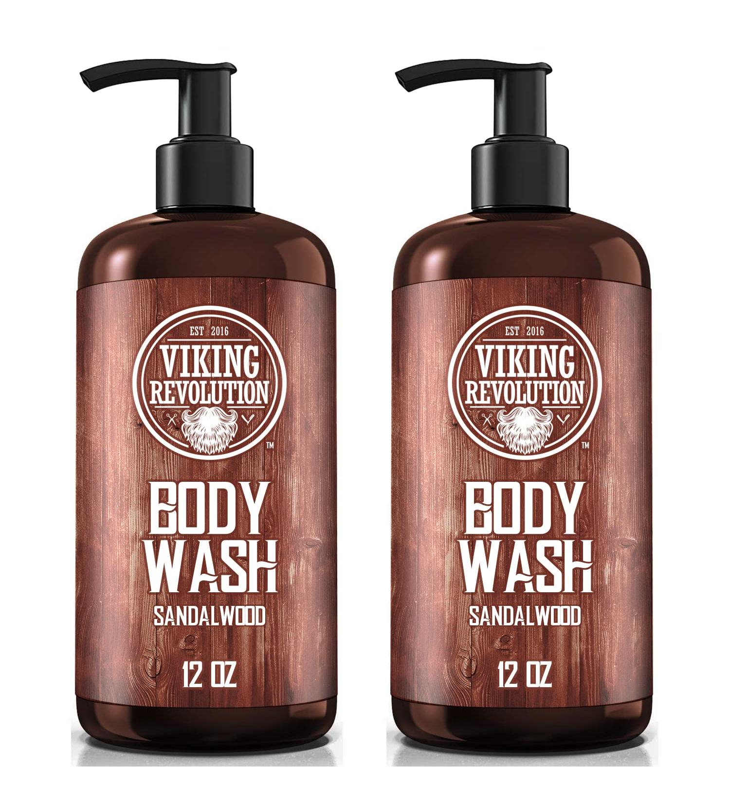 Viking Revolution Men's Sandalwood Body Wash - Natural Shower Gel with Vitamin E and Rosemary Oil - 12oz (2 Pack) - Buy Online on GoSupps.com