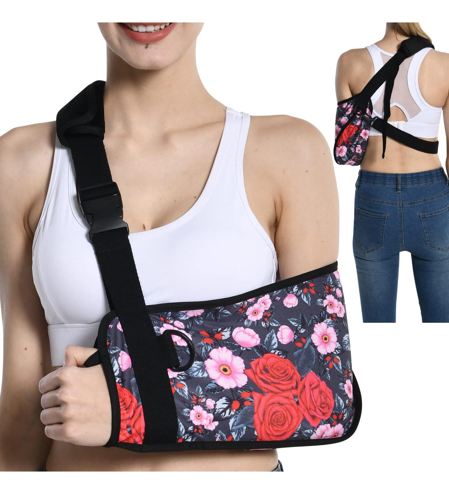Fotgok Breathable Arm Sling with Waist Belt for Women - Shoulder Immobilizer with Strong Support - Red Rose Shoulder Injury Brace - Buy Online on GoSupps.com
