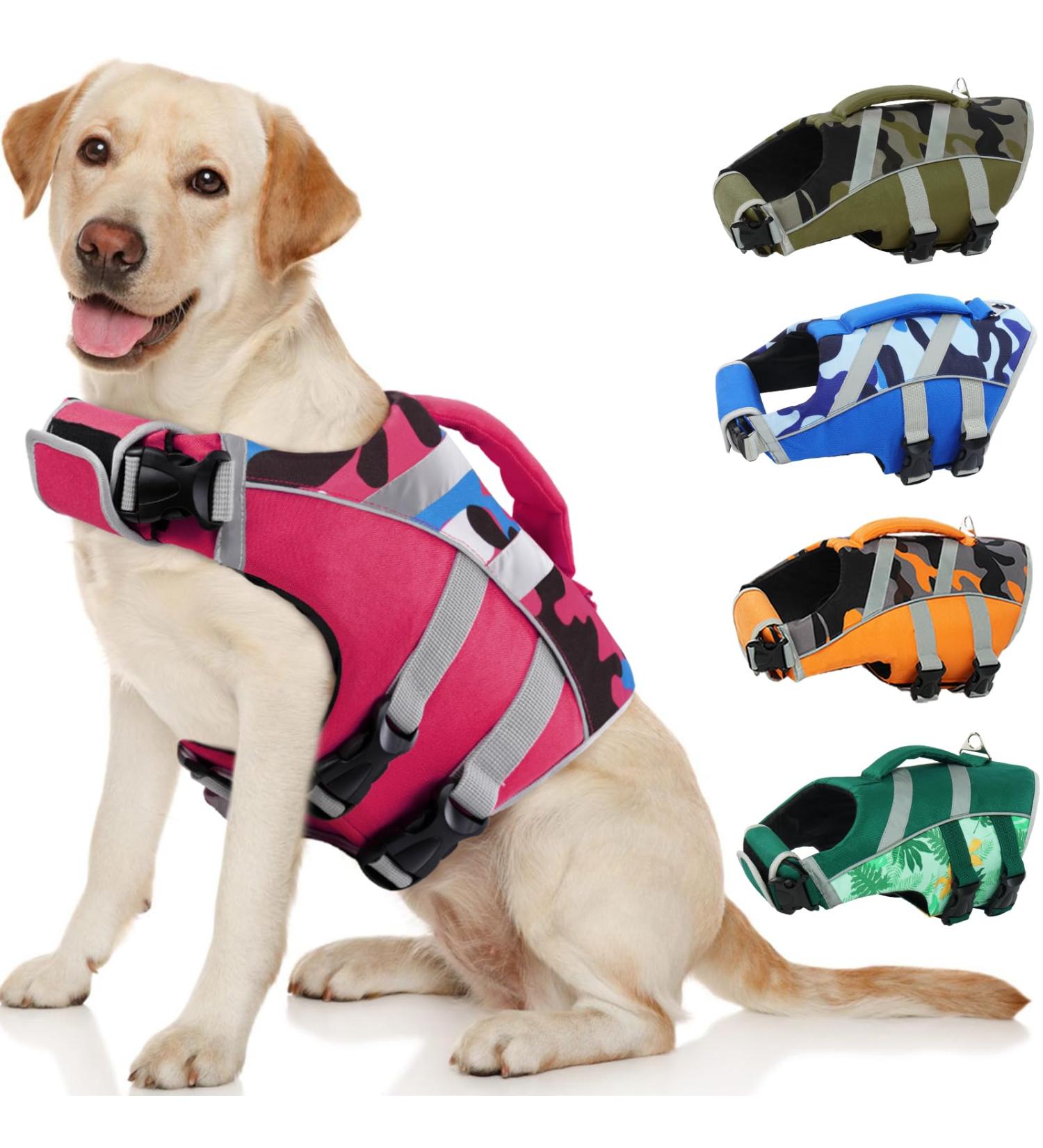 Kuoser Life Jacket for Dogs - Durable & Buoyant Dog Vest for Small Medium & Large Breeds - High Security Pink Swimming Vest - Buy Online on GoSupps.com