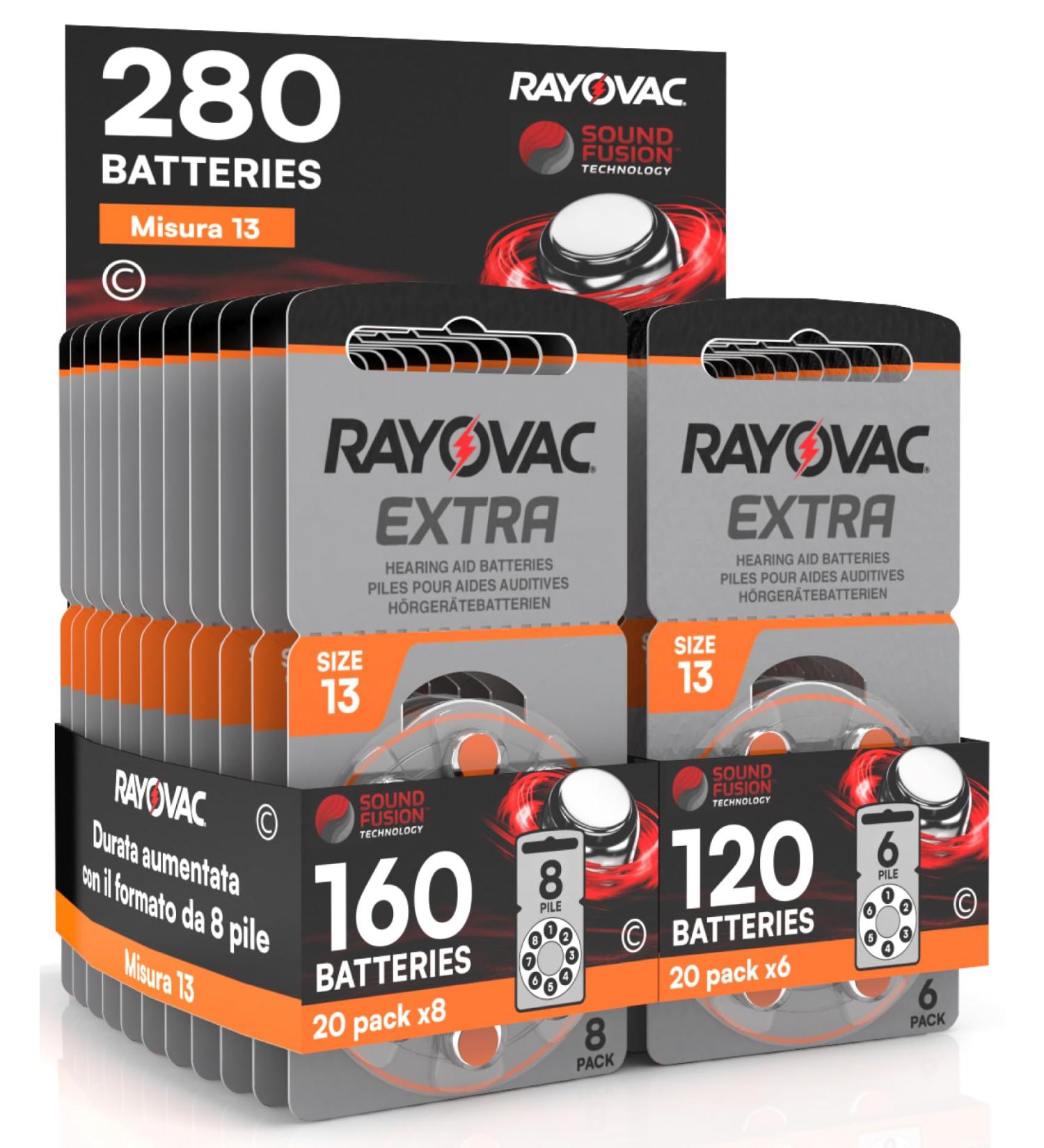 Buy 280 Rayovac Extra 13 Hearing Aid Batteries - 20 Blisters of 8 & 6 - Fast International Shipping - Buy Online on GoSupps.com